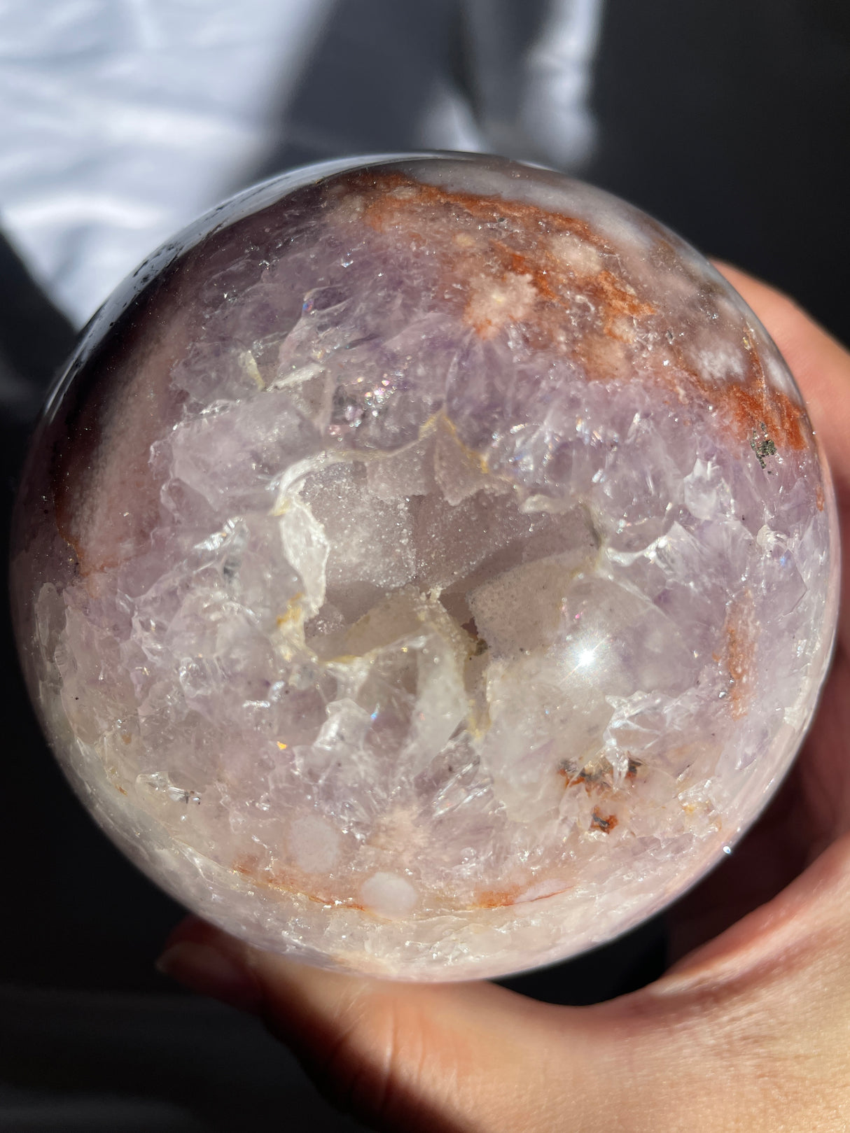 Large Sugar Druzy Flower Agate Sphere with Amethyst