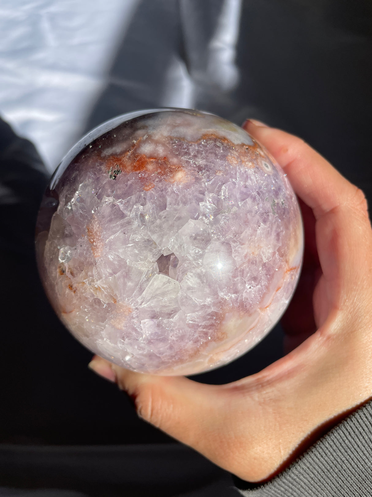 Large Sugar Druzy Flower Agate Sphere with Amethyst