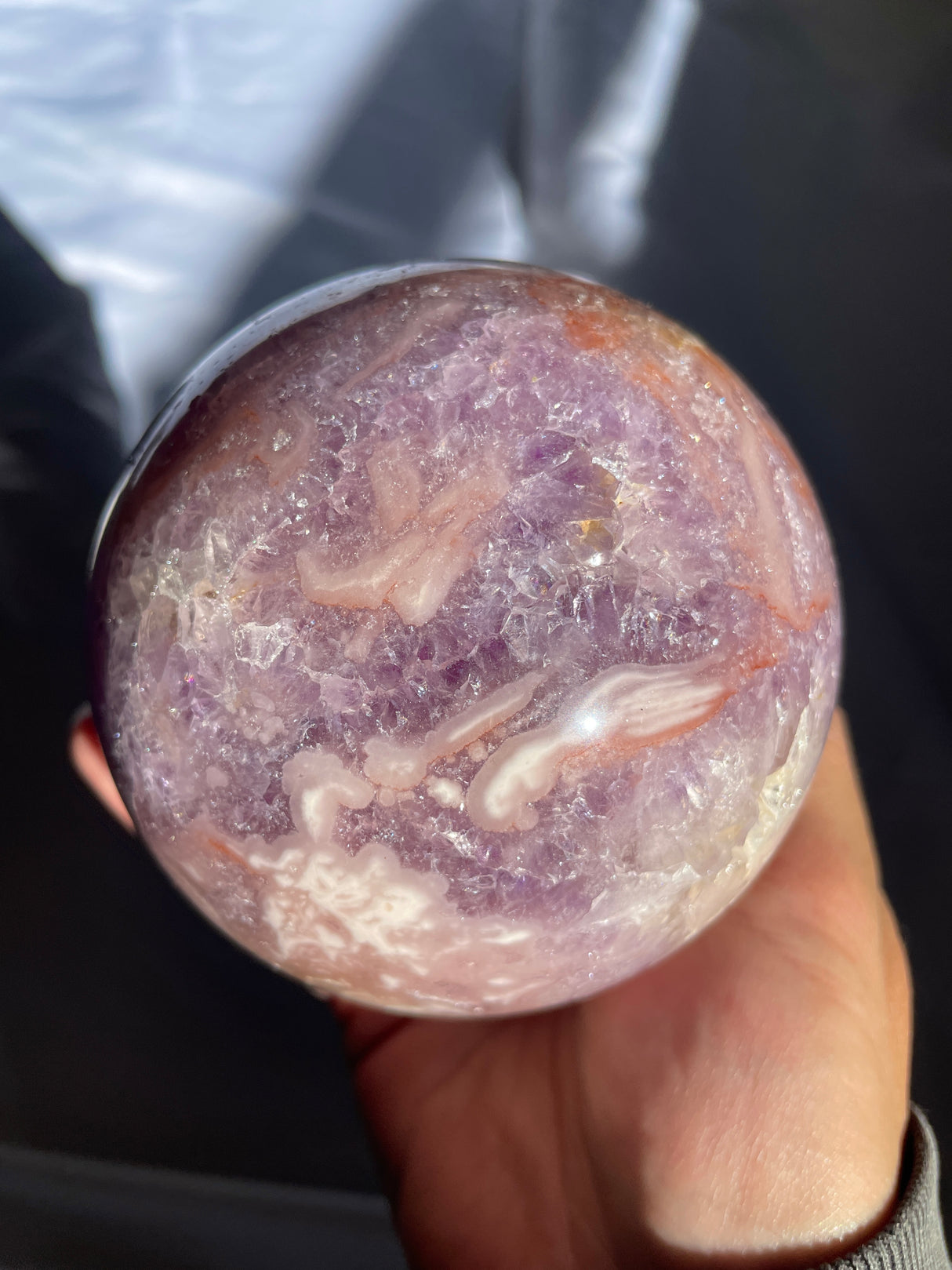 Large Flower Agate Sphere with Amethyst
