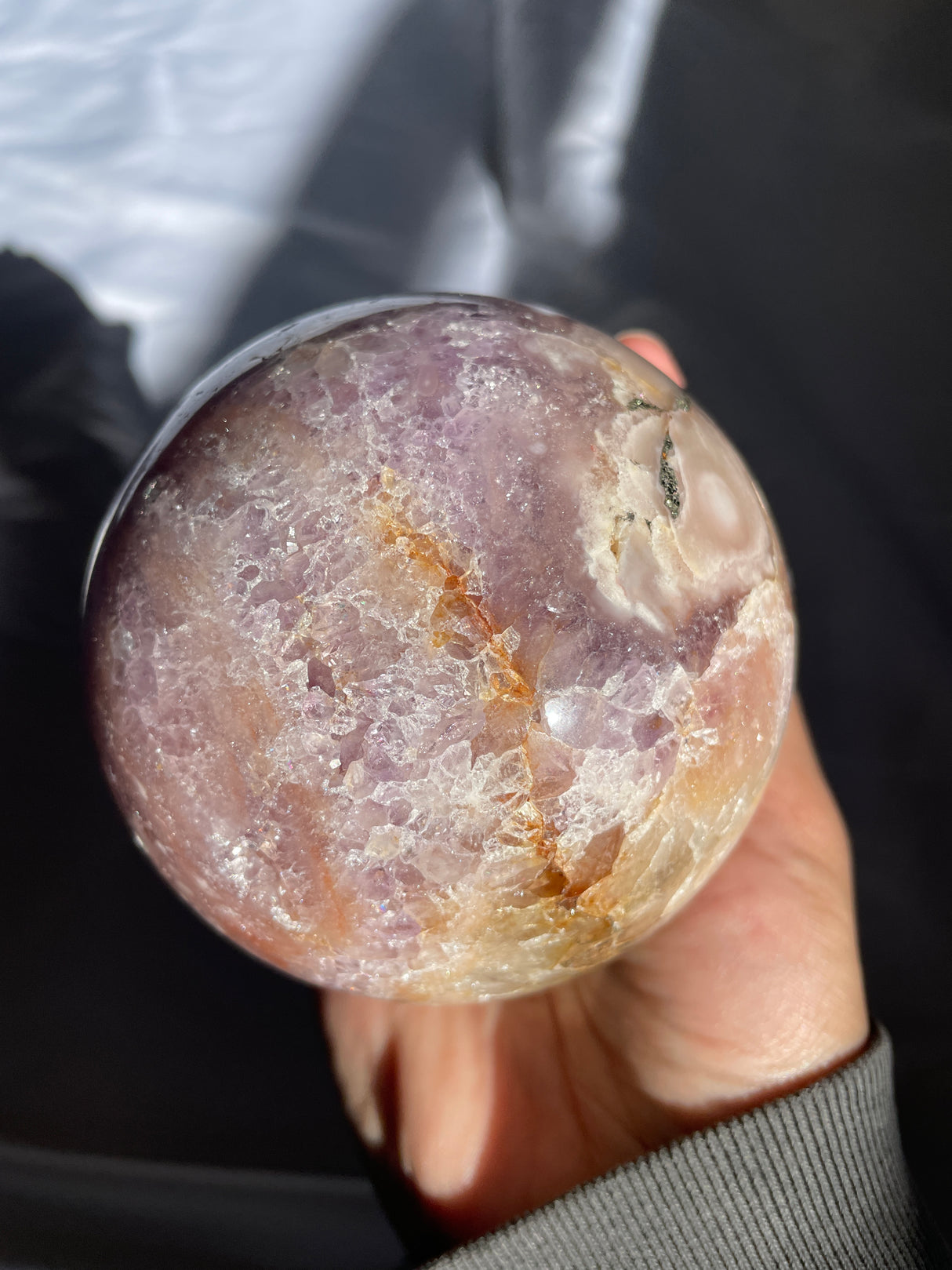 Large Flower Agate Sphere with Amethyst