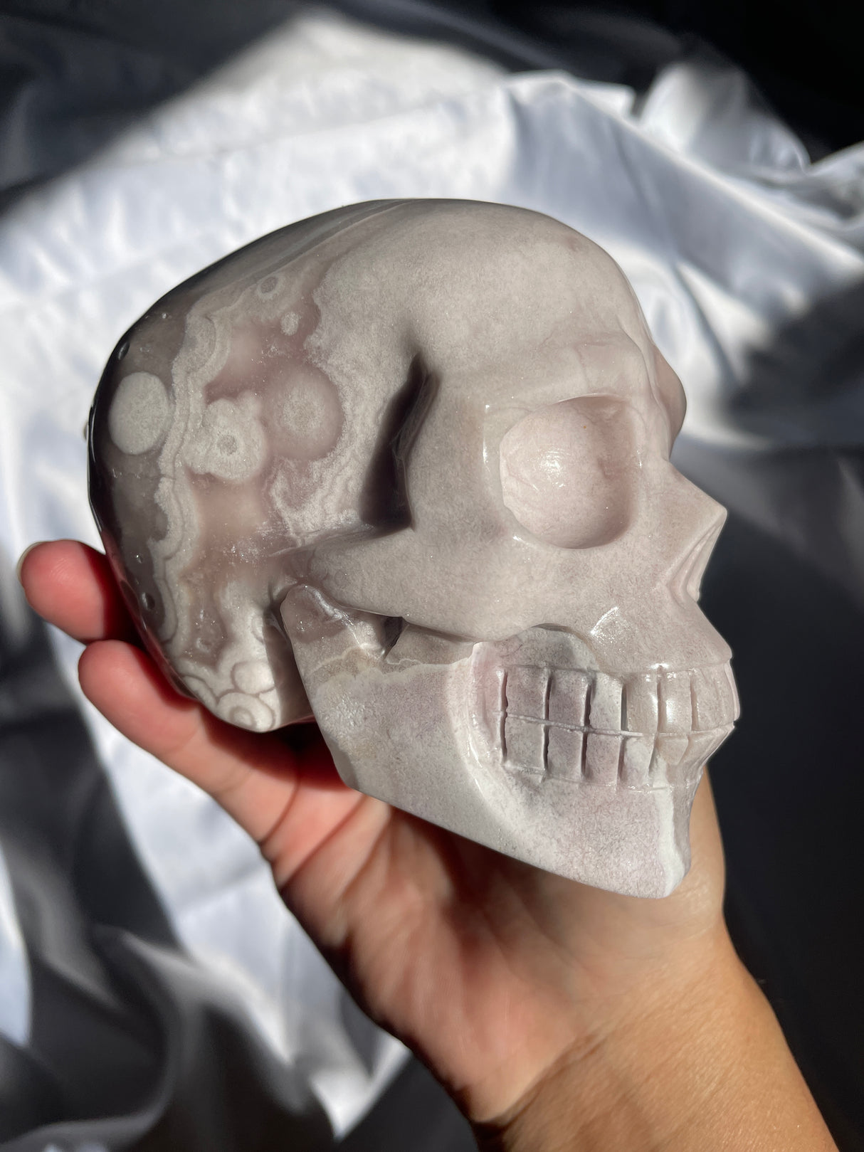 Pastel Baby Pink Amethyst Skull with Orbs