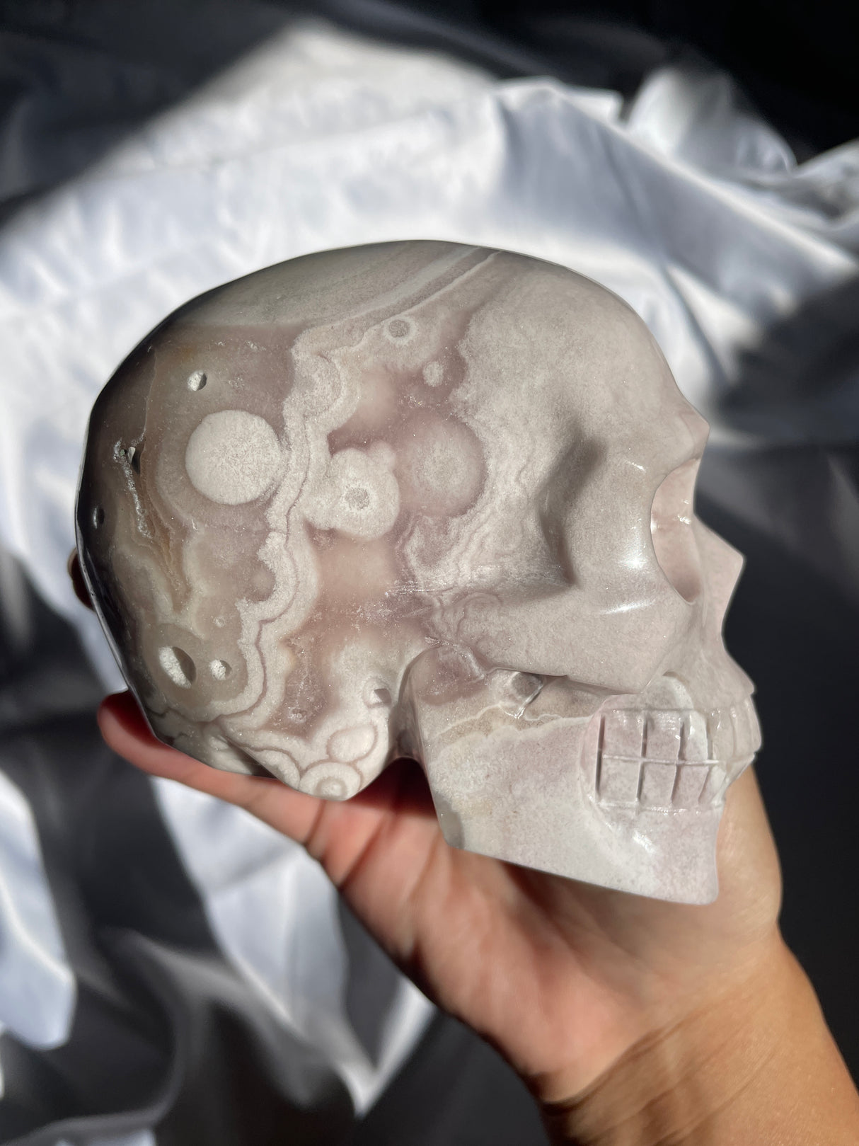 Pastel Baby Pink Amethyst Skull with Orbs