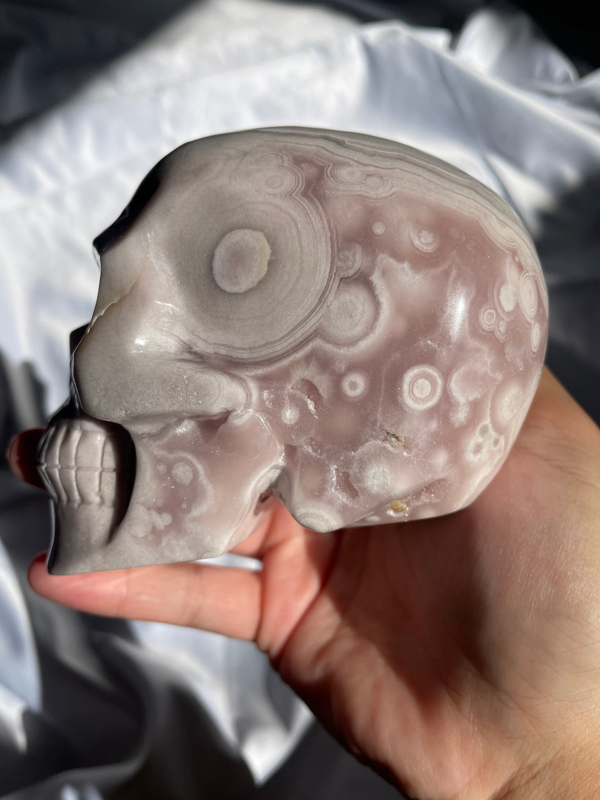 Pastel Baby Pink Amethyst Skull with Orbs