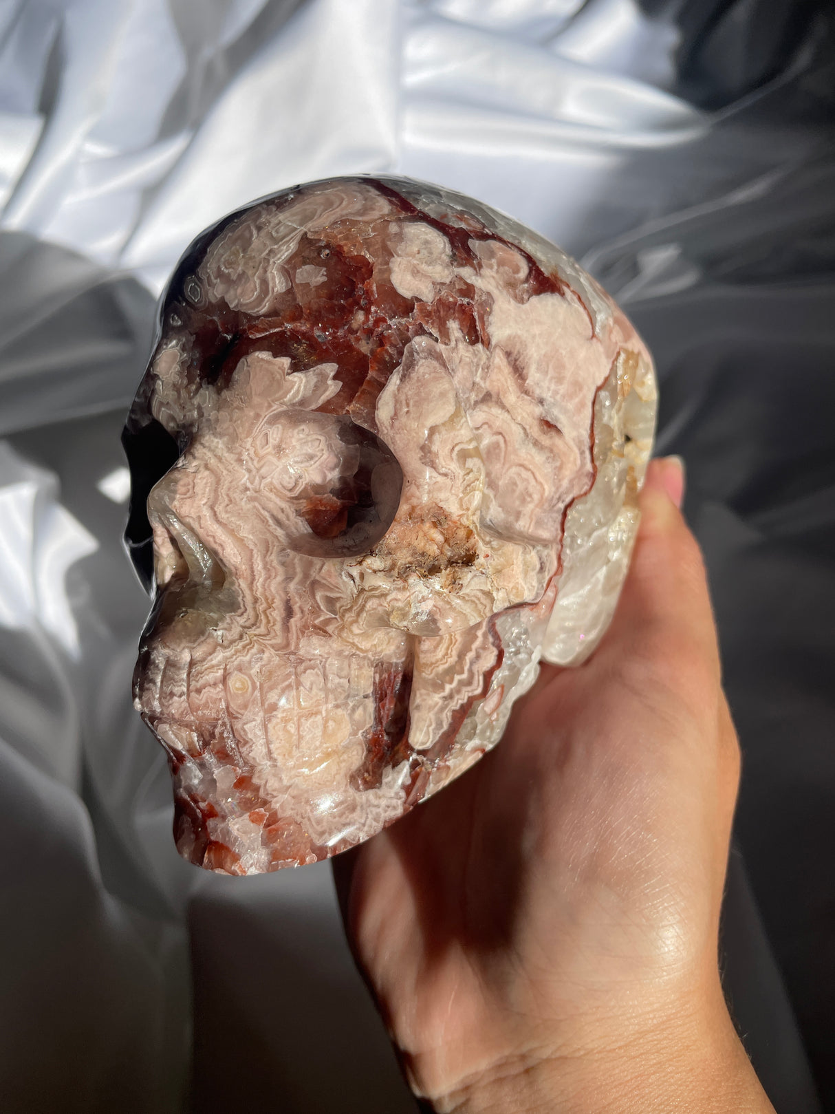 Carnelian Quartz Flower Agate Skull