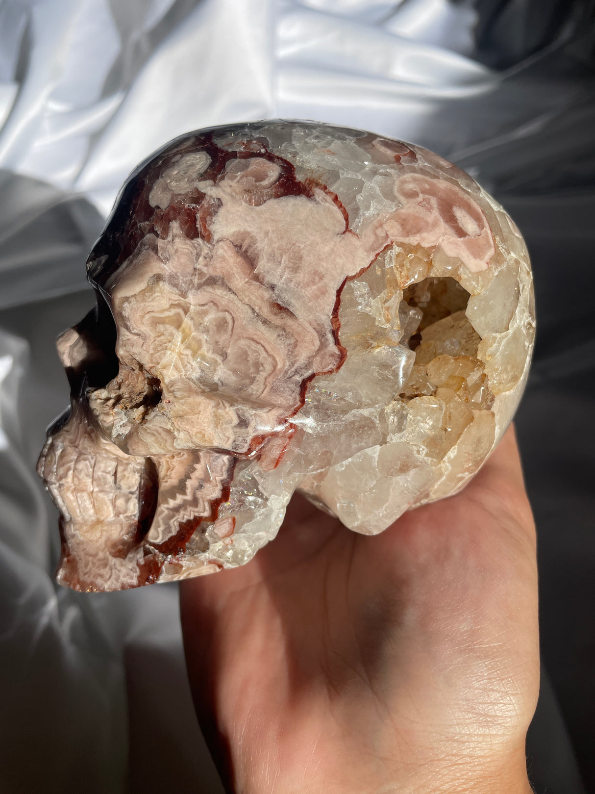 Carnelian Quartz Flower Agate Skull