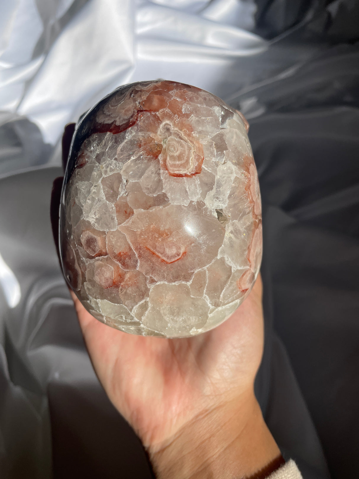 Carnelian Quartz Flower Agate Skull