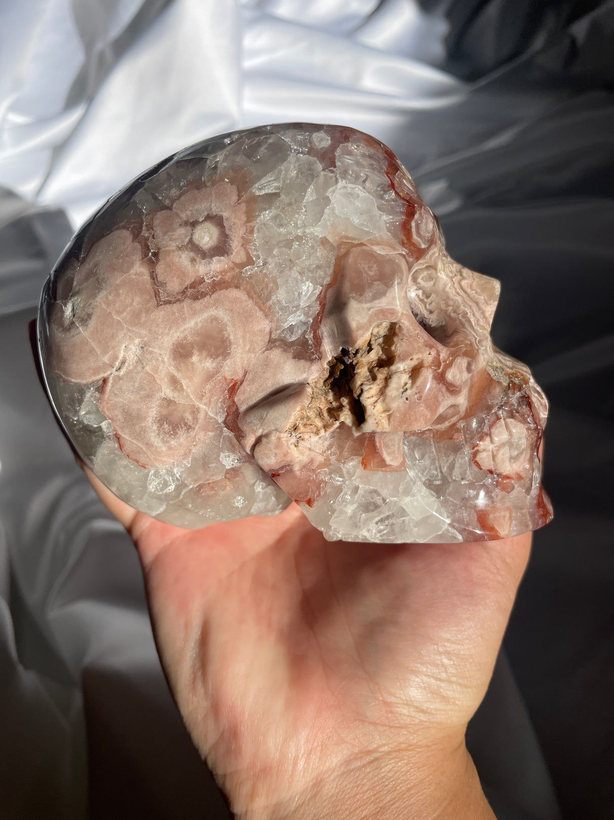 Carnelian Quartz Flower Agate Skull