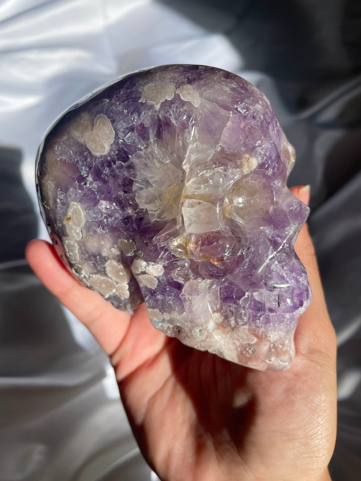 Amethyst and Quartz Flower Agate Skull