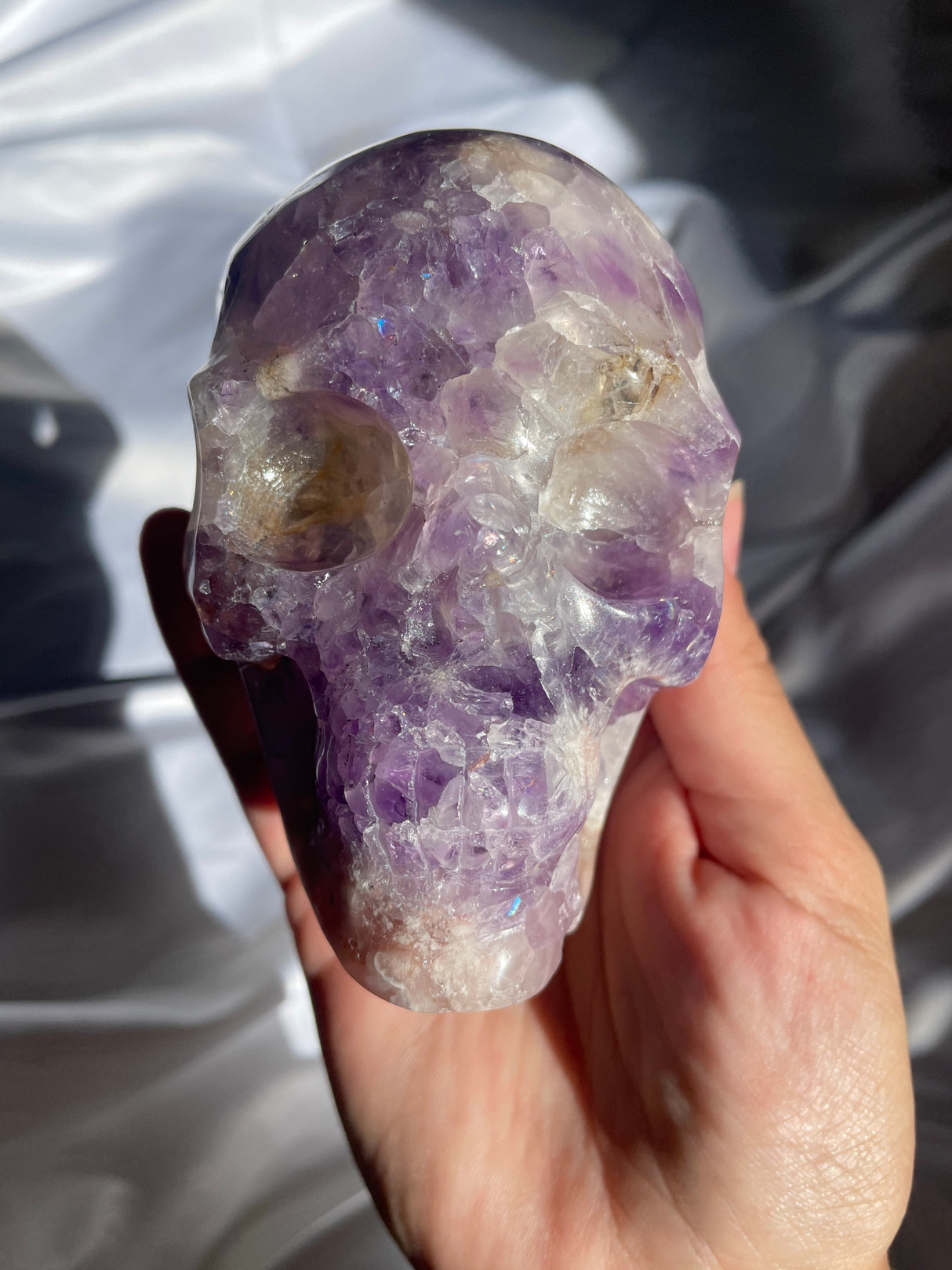 Amethyst and Quartz Flower Agate Skull