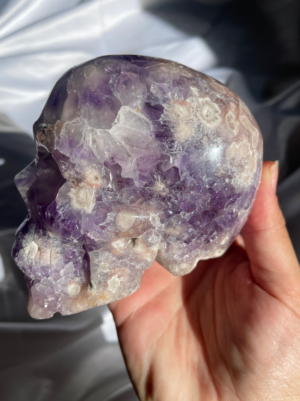 Amethyst and Quartz Flower Agate Skull
