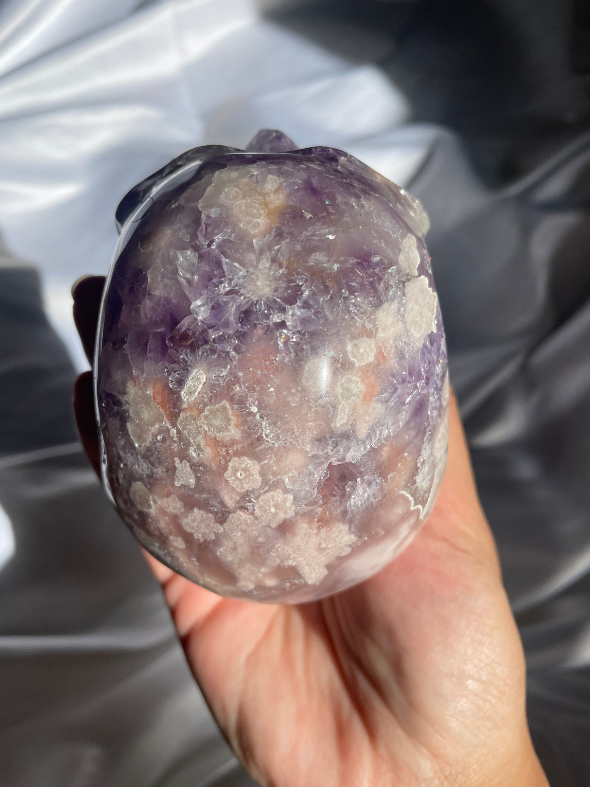 Amethyst and Quartz Flower Agate Skull