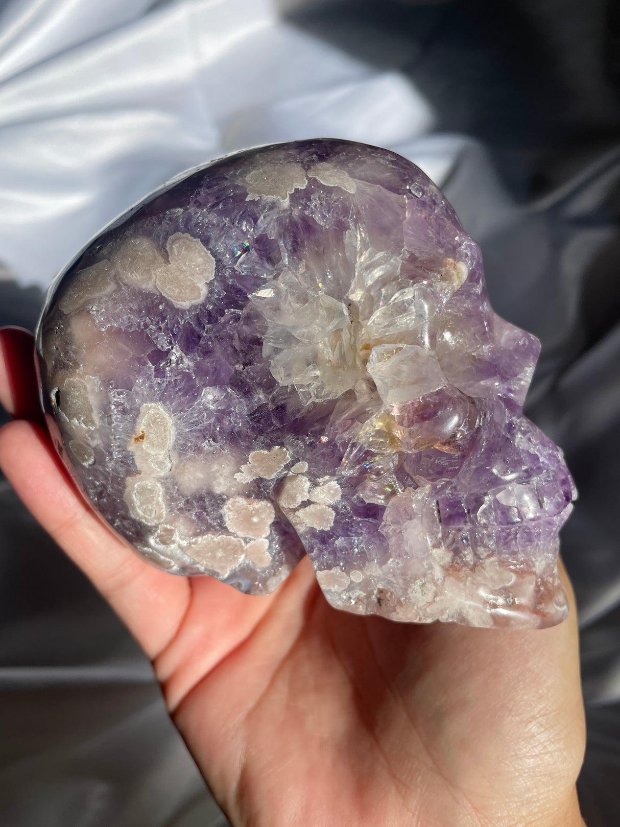 Amethyst and Quartz Flower Agate Skull