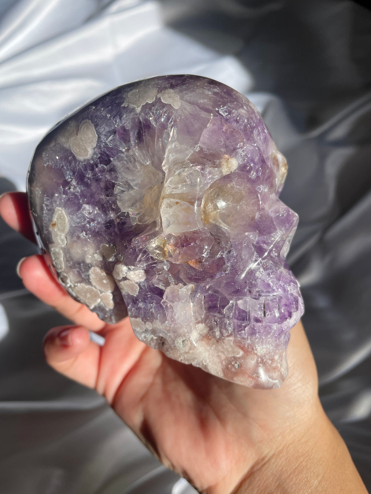 Amethyst and Quartz Flower Agate Skull