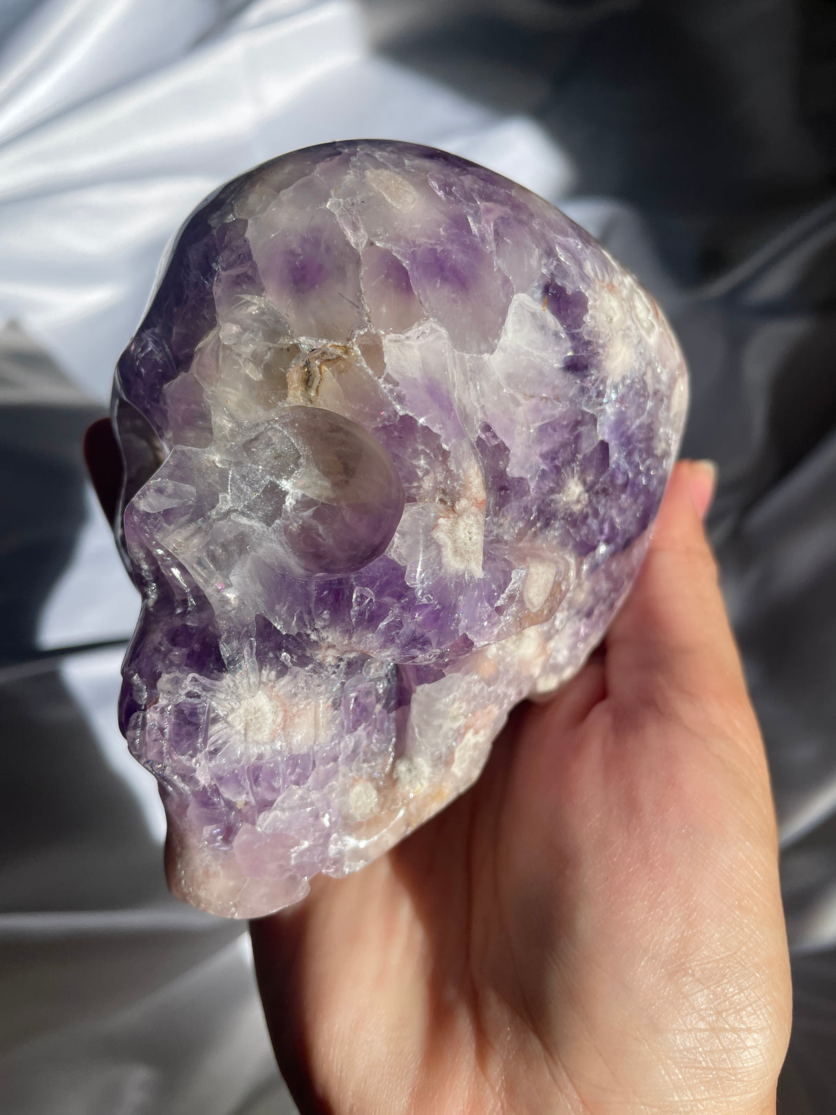 Amethyst and Quartz Flower Agate Skull