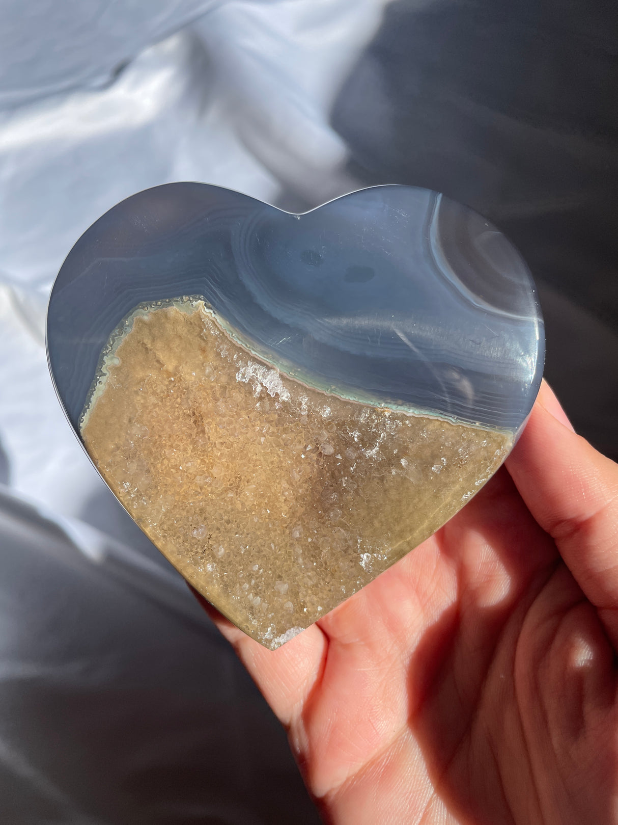 Navy Agate Amethyst Heart with Khaki Druzy