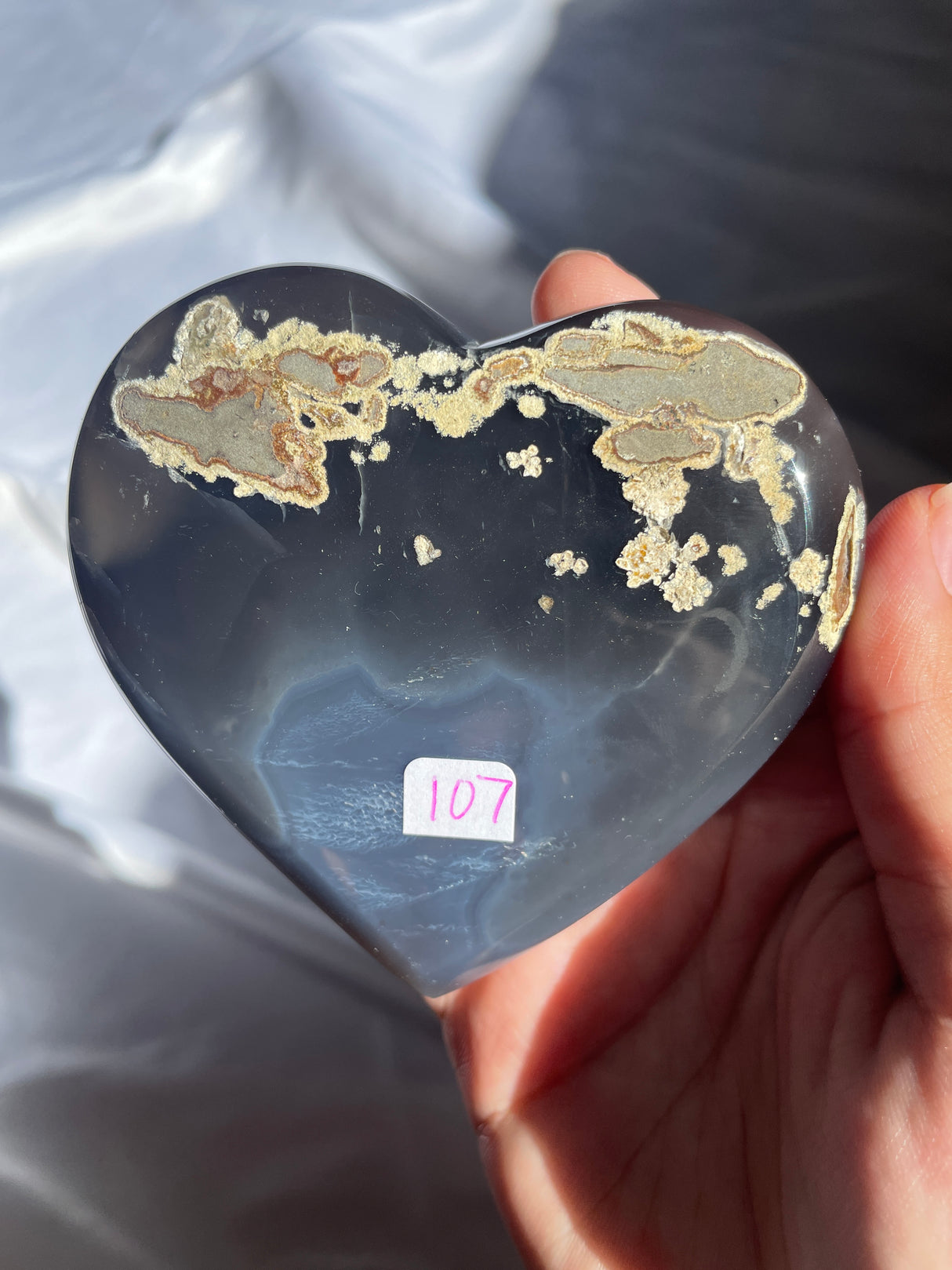 Navy Agate Amethyst Heart with Khaki Druzy