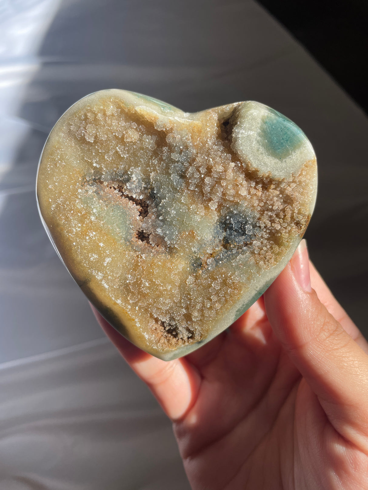 Funky Green Amethyst Heart with Gold Druzy