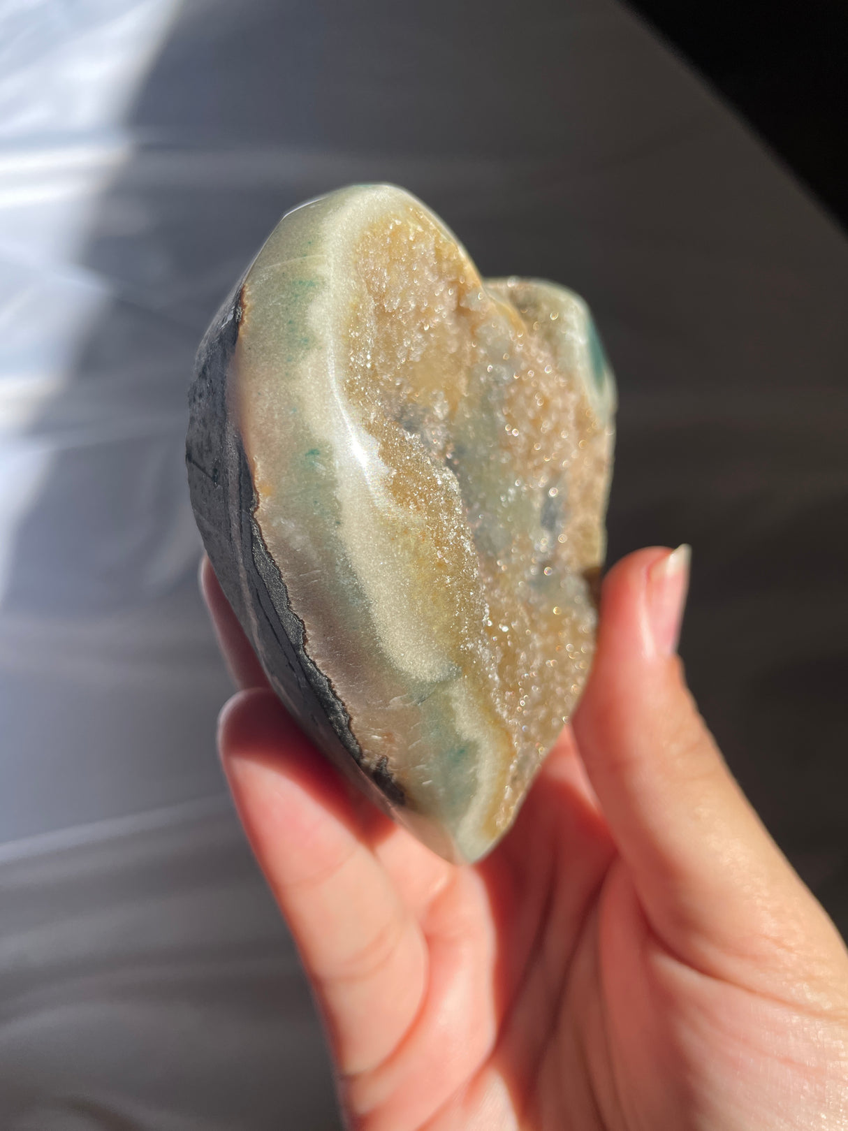 Funky Green Amethyst Heart with Gold Druzy