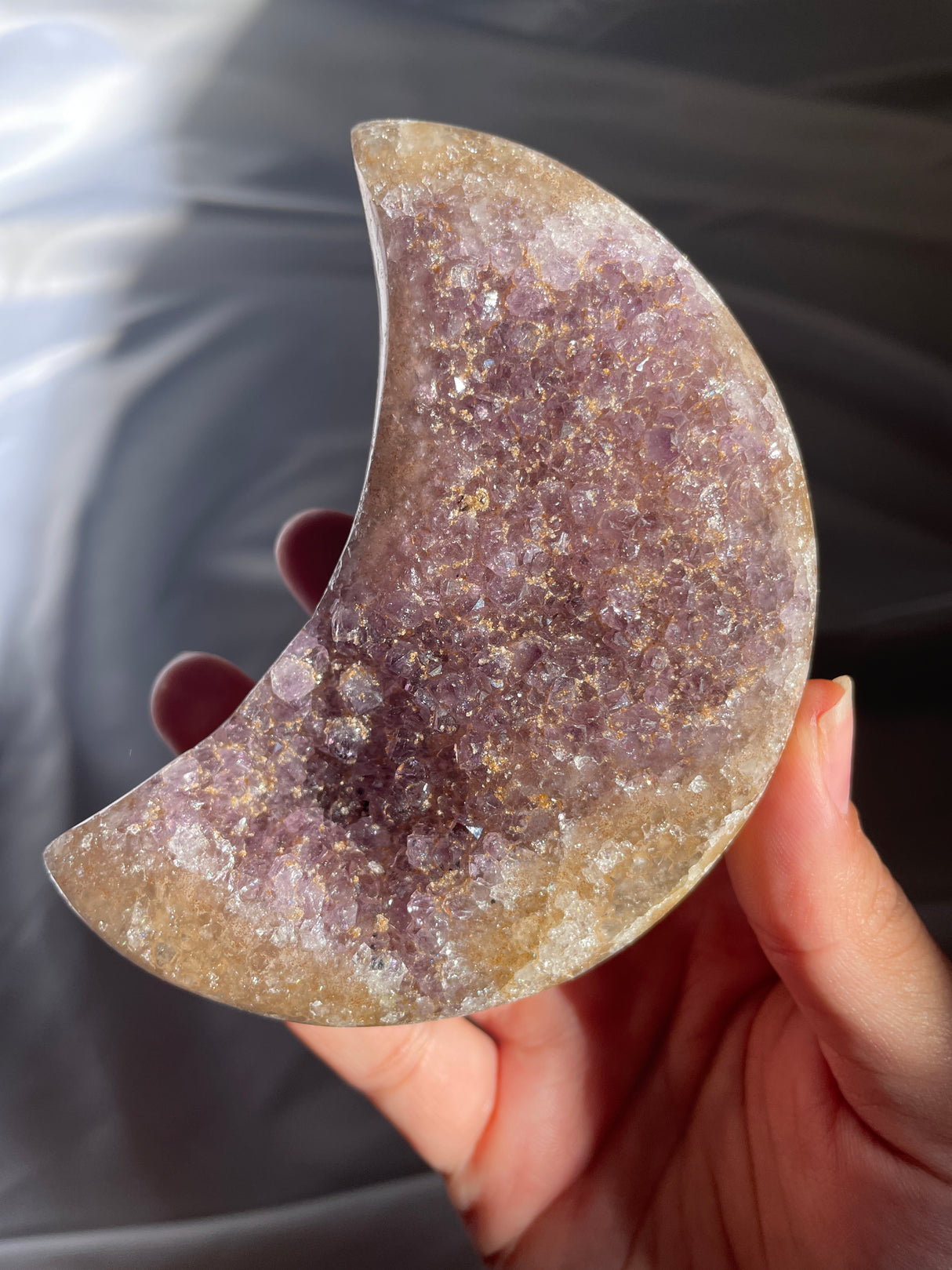 Mauve Uruguayan Amethyst Moon with Brown Sugar Druzy