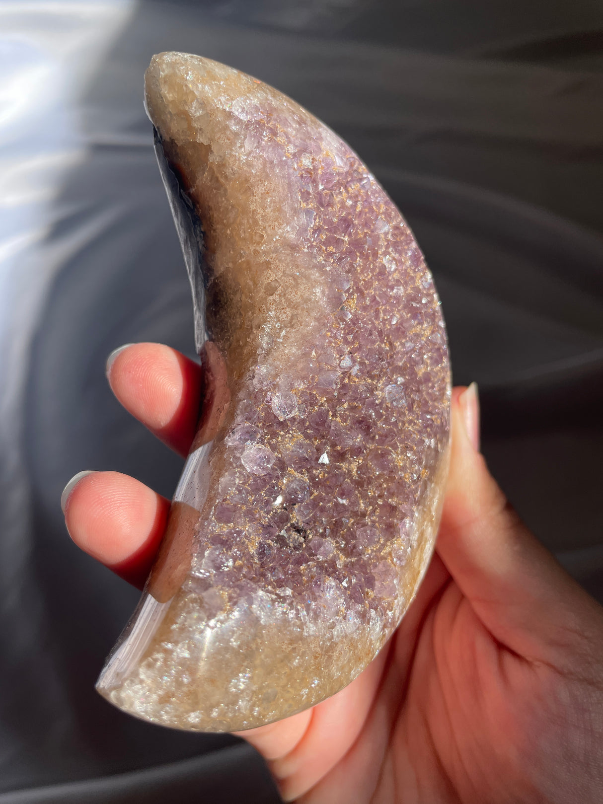 Mauve Uruguayan Amethyst Moon with Brown Sugar Druzy