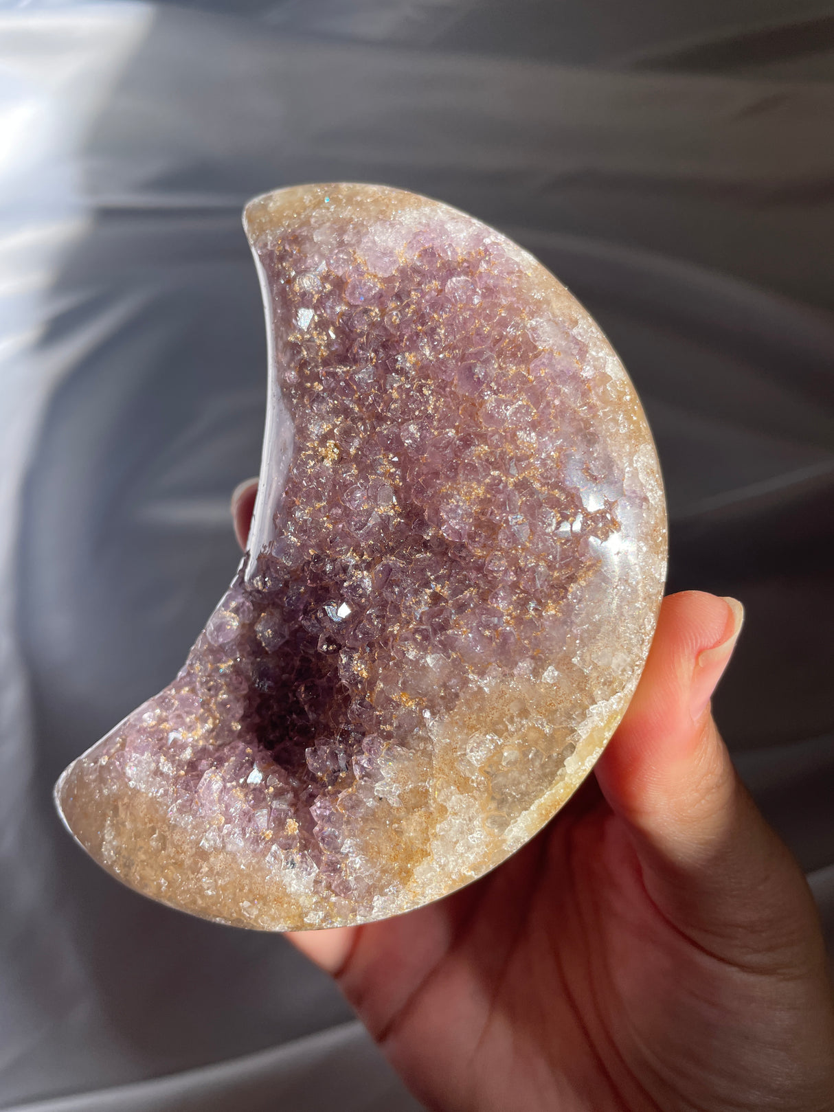 Mauve Uruguayan Amethyst Moon with Brown Sugar Druzy