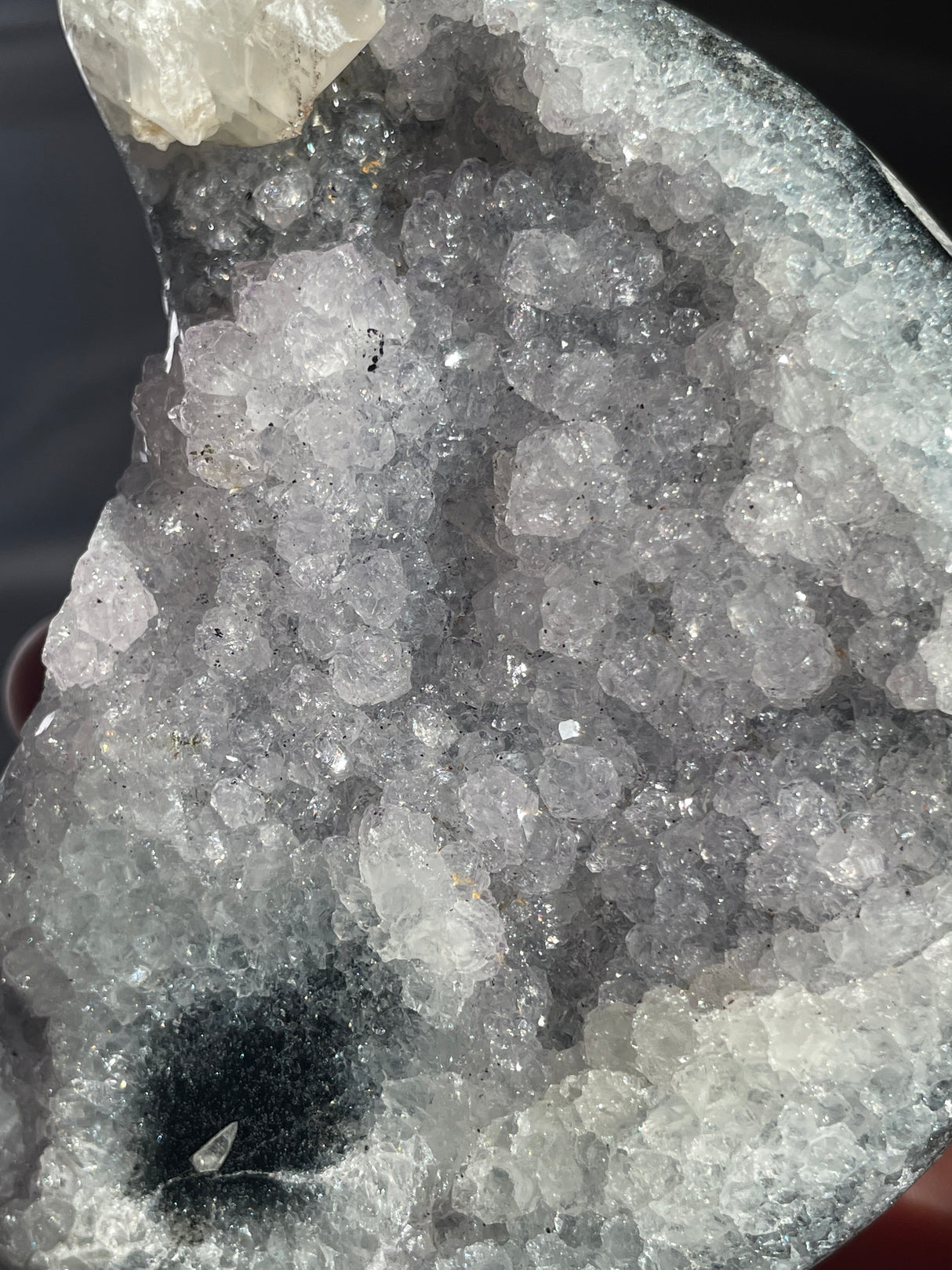 Icey Silver Uruguayan Amethyst Moon with Calcite Formation