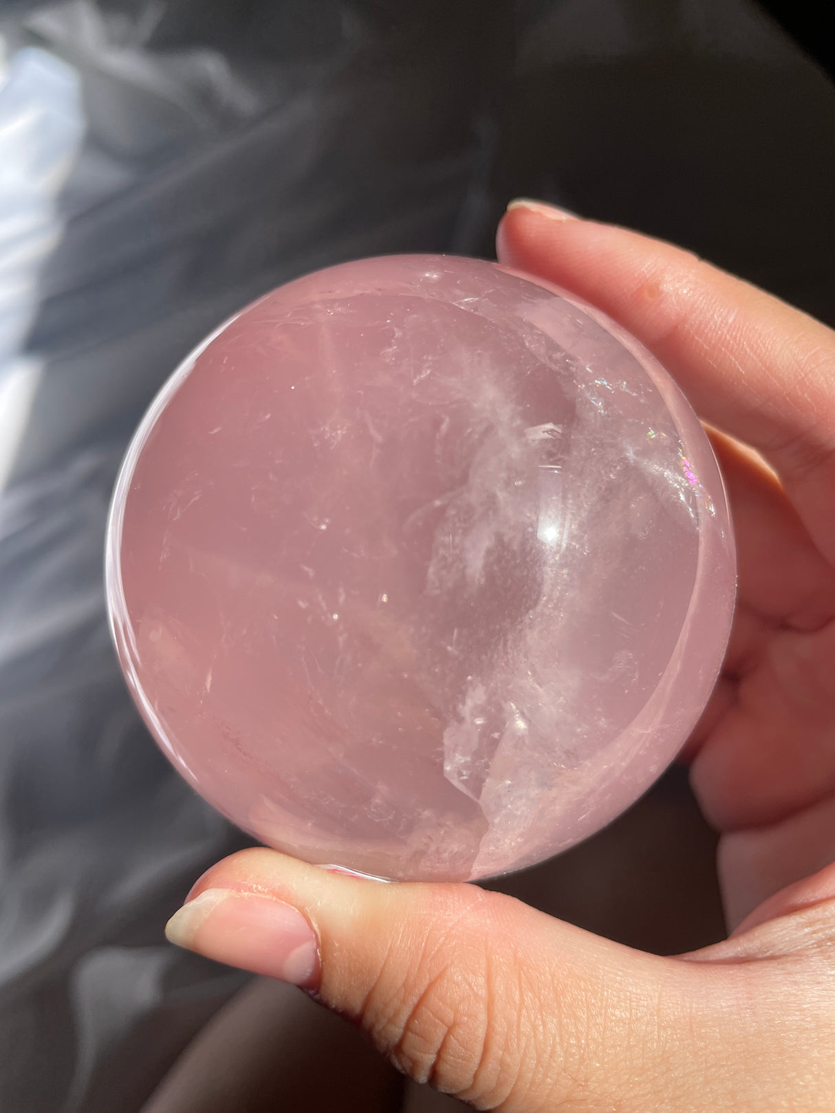 Gemmy Star Rose Quartz Sphere with Rainbows