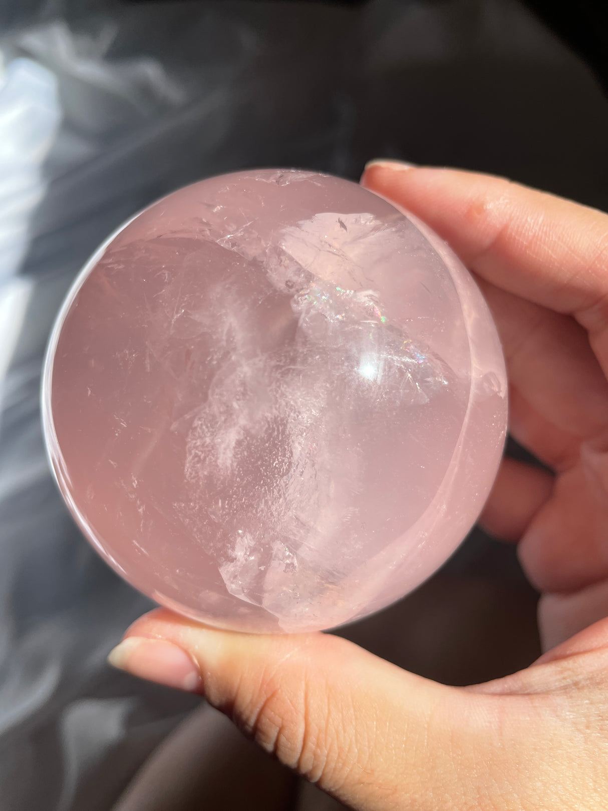 Gemmy Star Rose Quartz Sphere with Rainbows