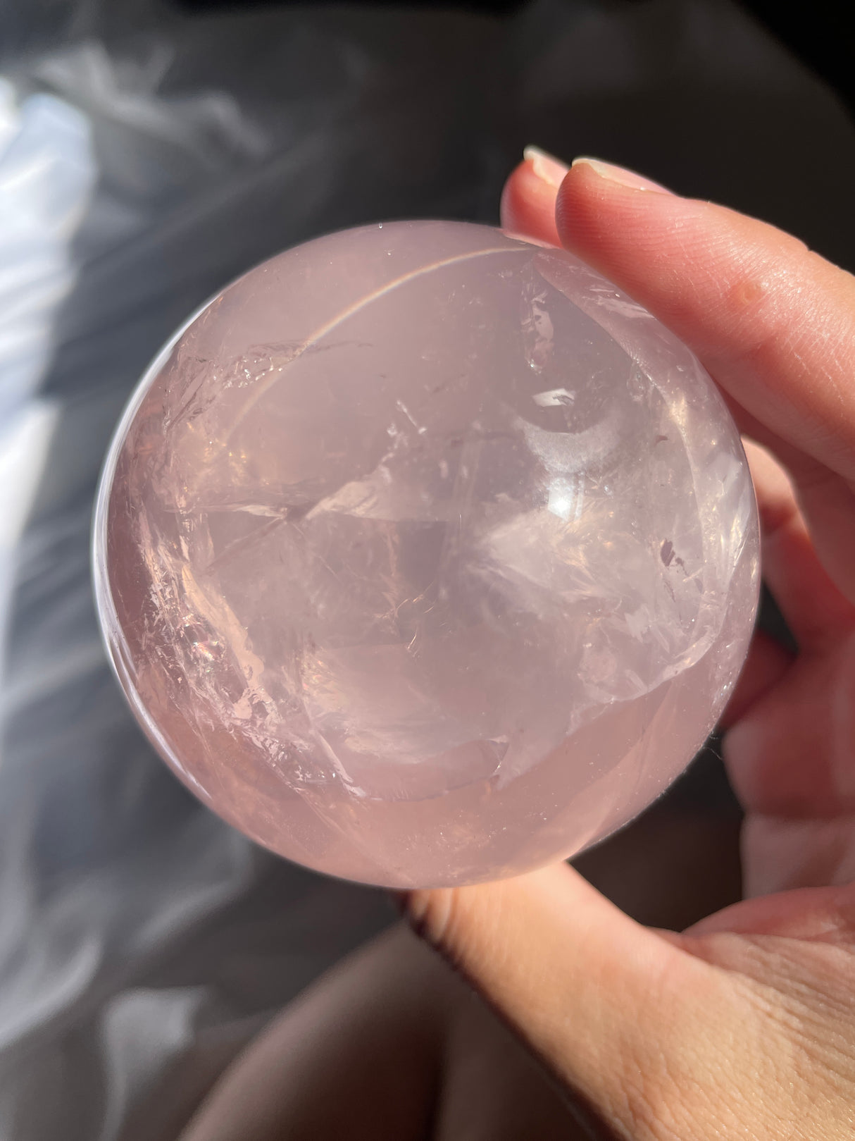 Gemmy Star Rose Quartz Sphere with Rainbows