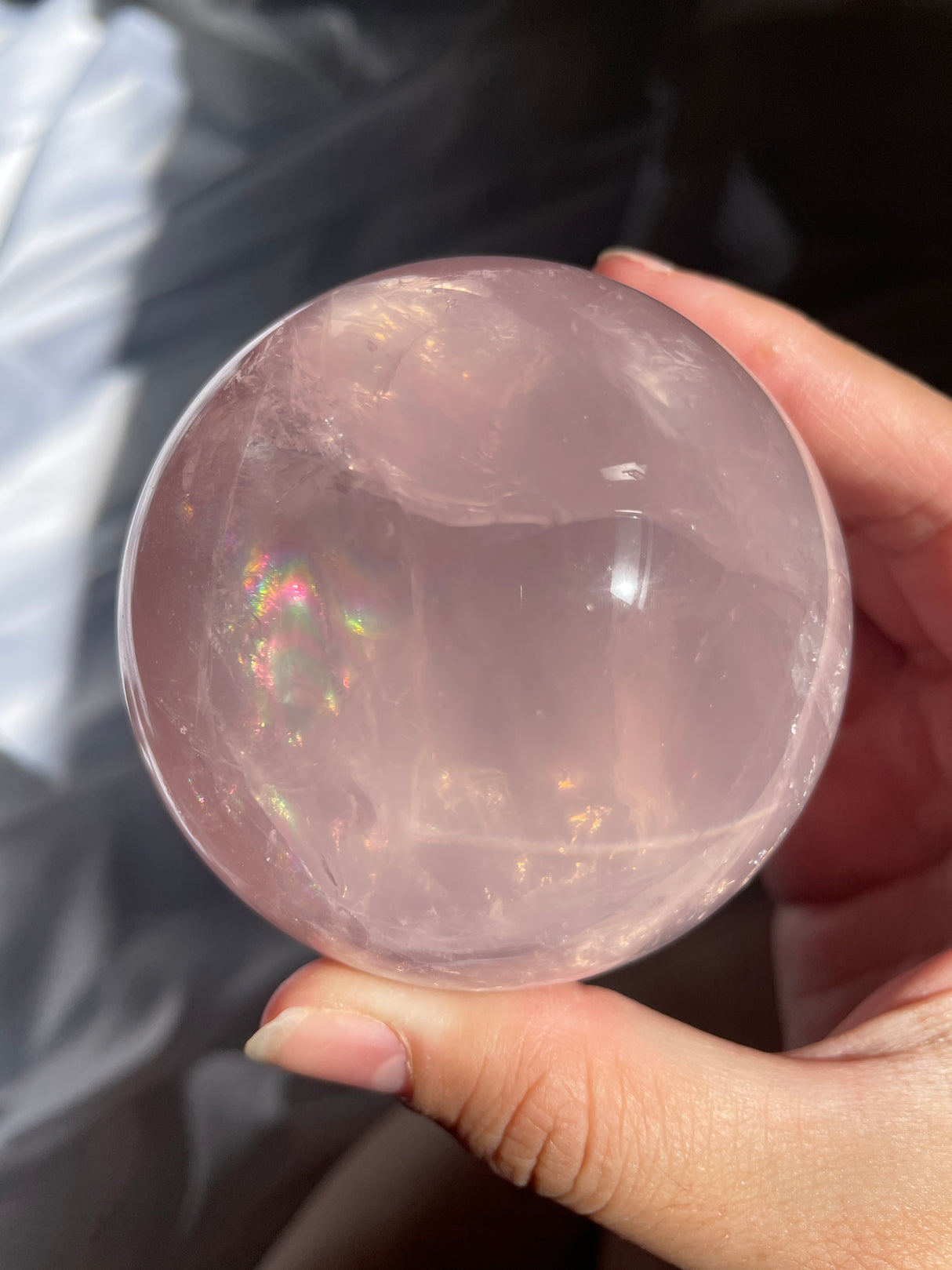 Gemmy Star Rose Quartz Sphere with Rainbows