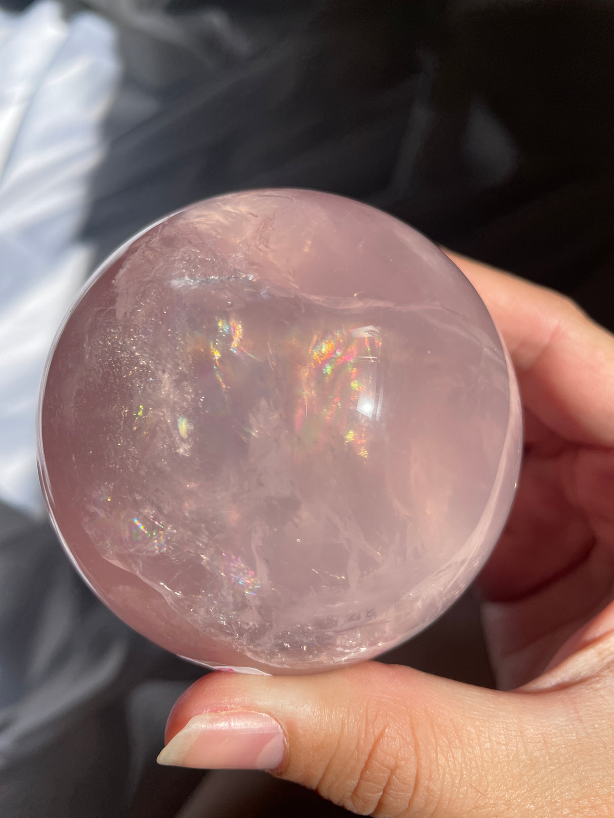 Gemmy Star Rose Quartz Sphere with Rainbows