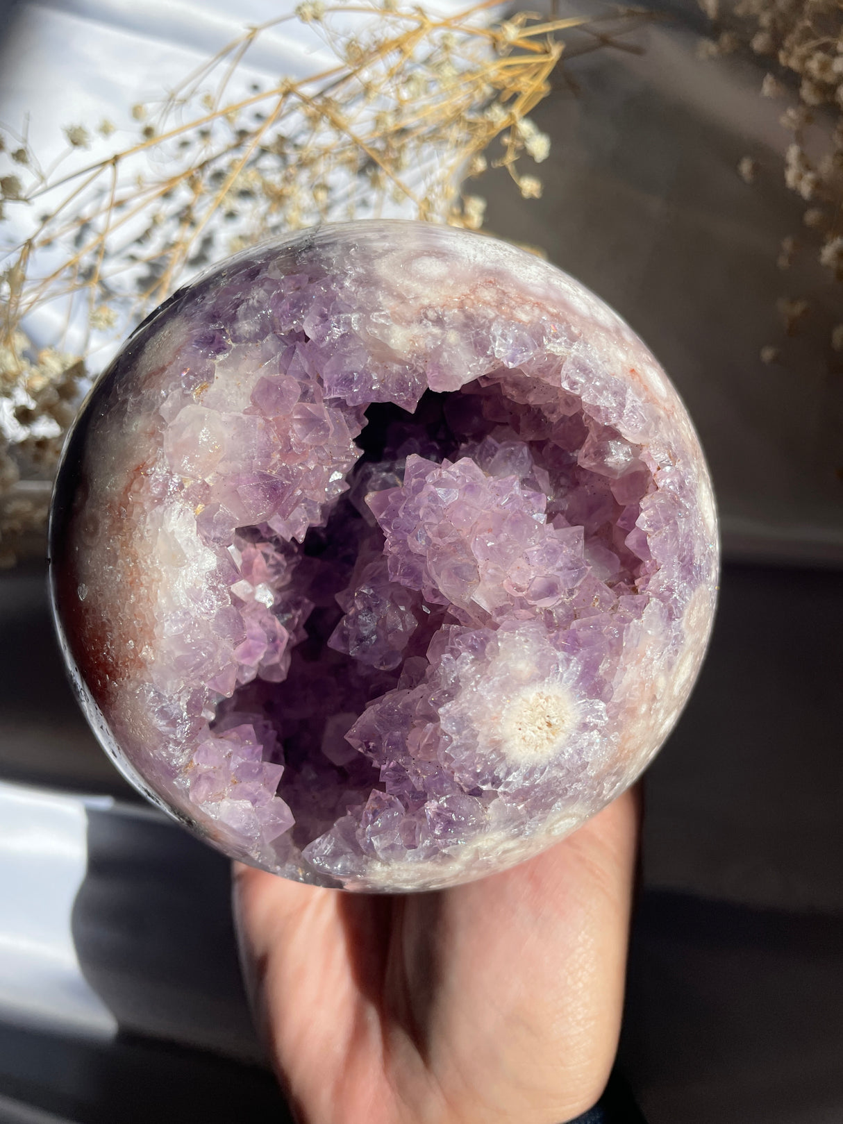 Large Flower Agate x Amethyst Sphere