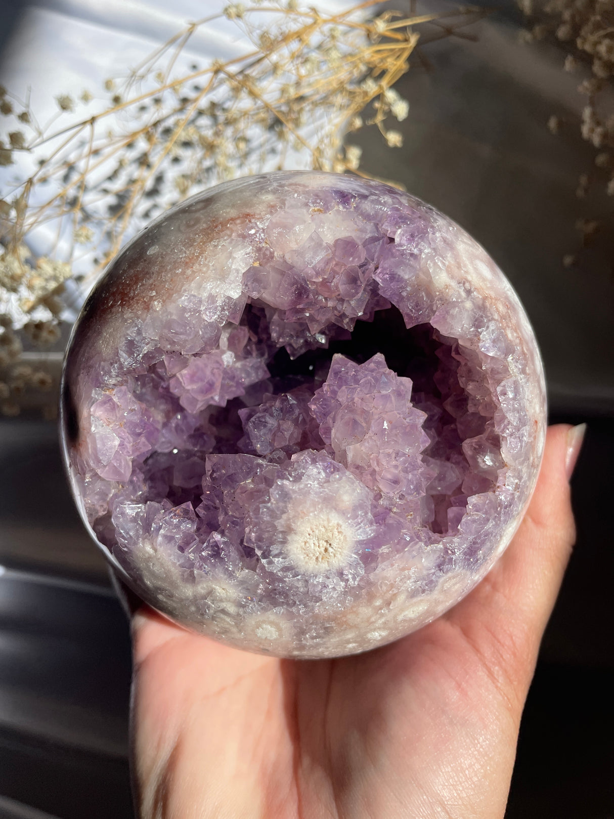 Large Flower Agate x Amethyst Sphere