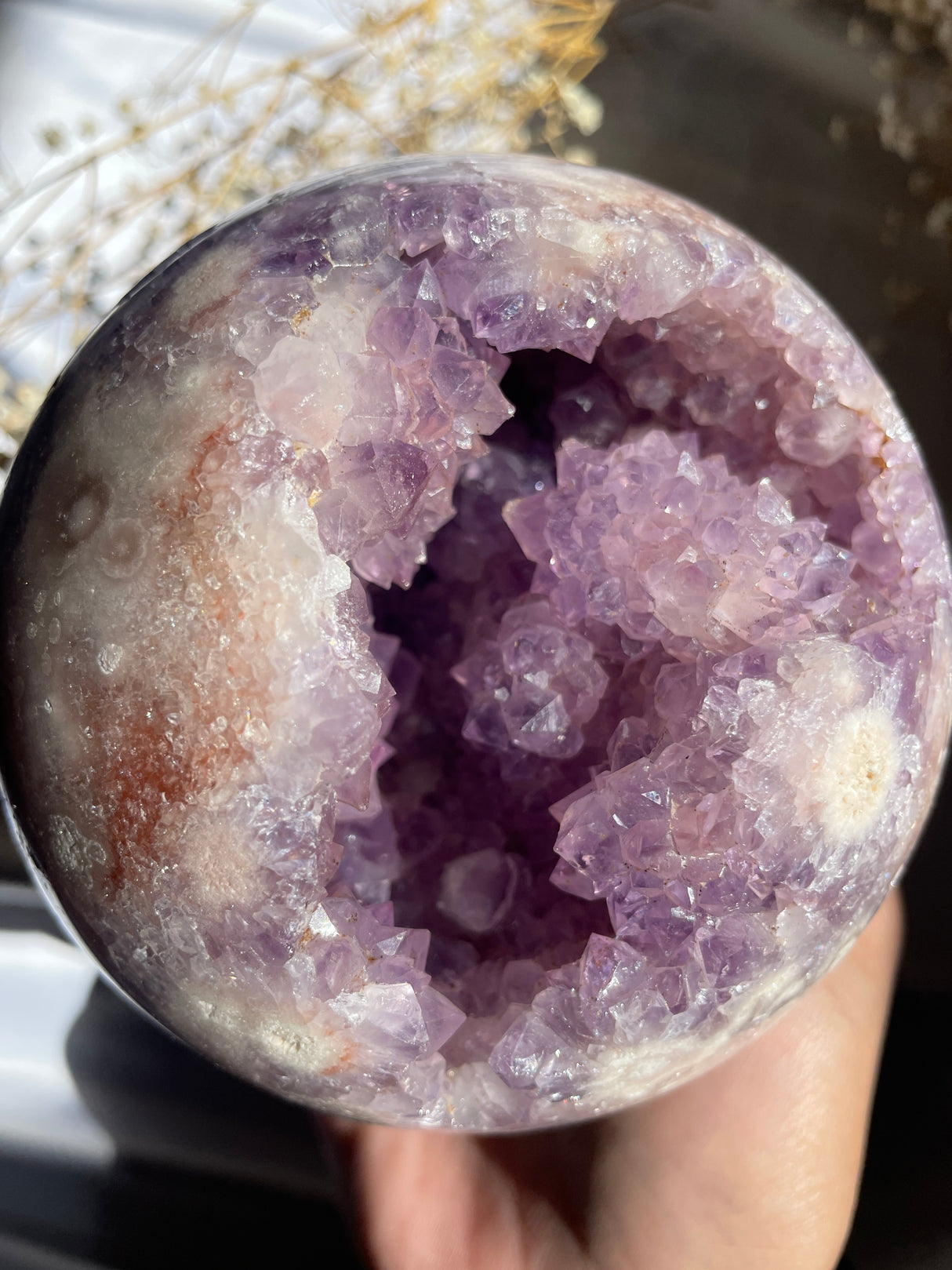 Large Flower Agate x Amethyst Sphere