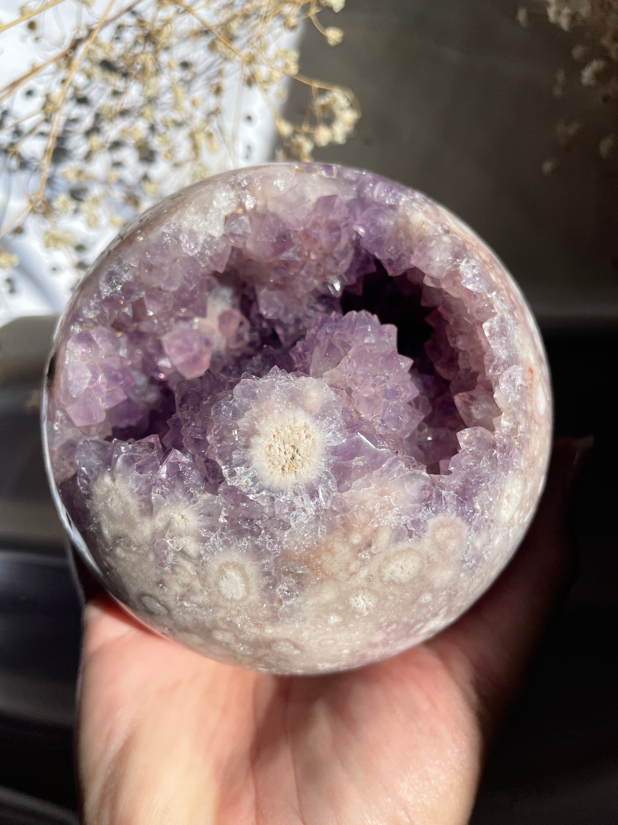Large Flower Agate x Amethyst Sphere