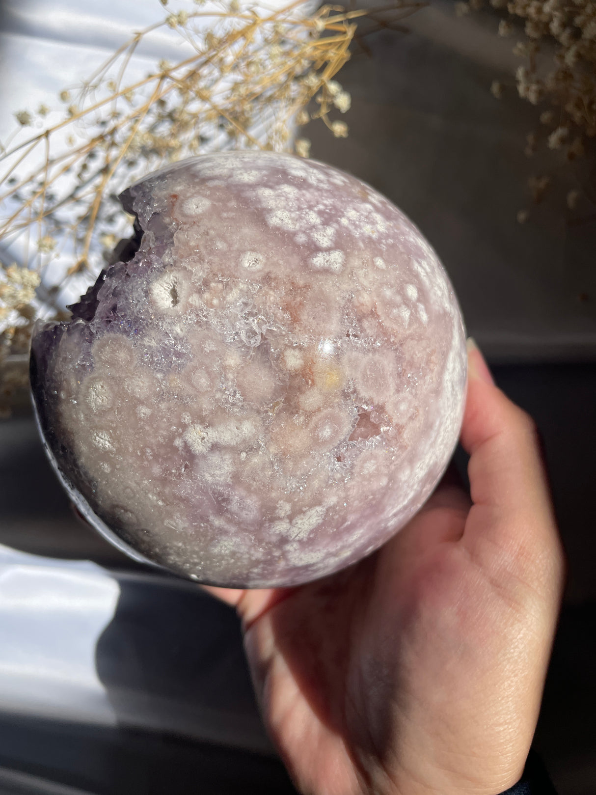 Large Flower Agate x Amethyst Sphere