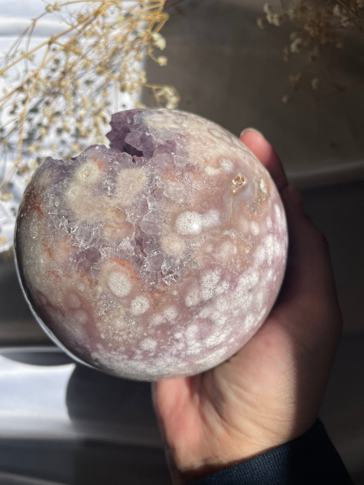 Large Flower Agate x Amethyst Sphere