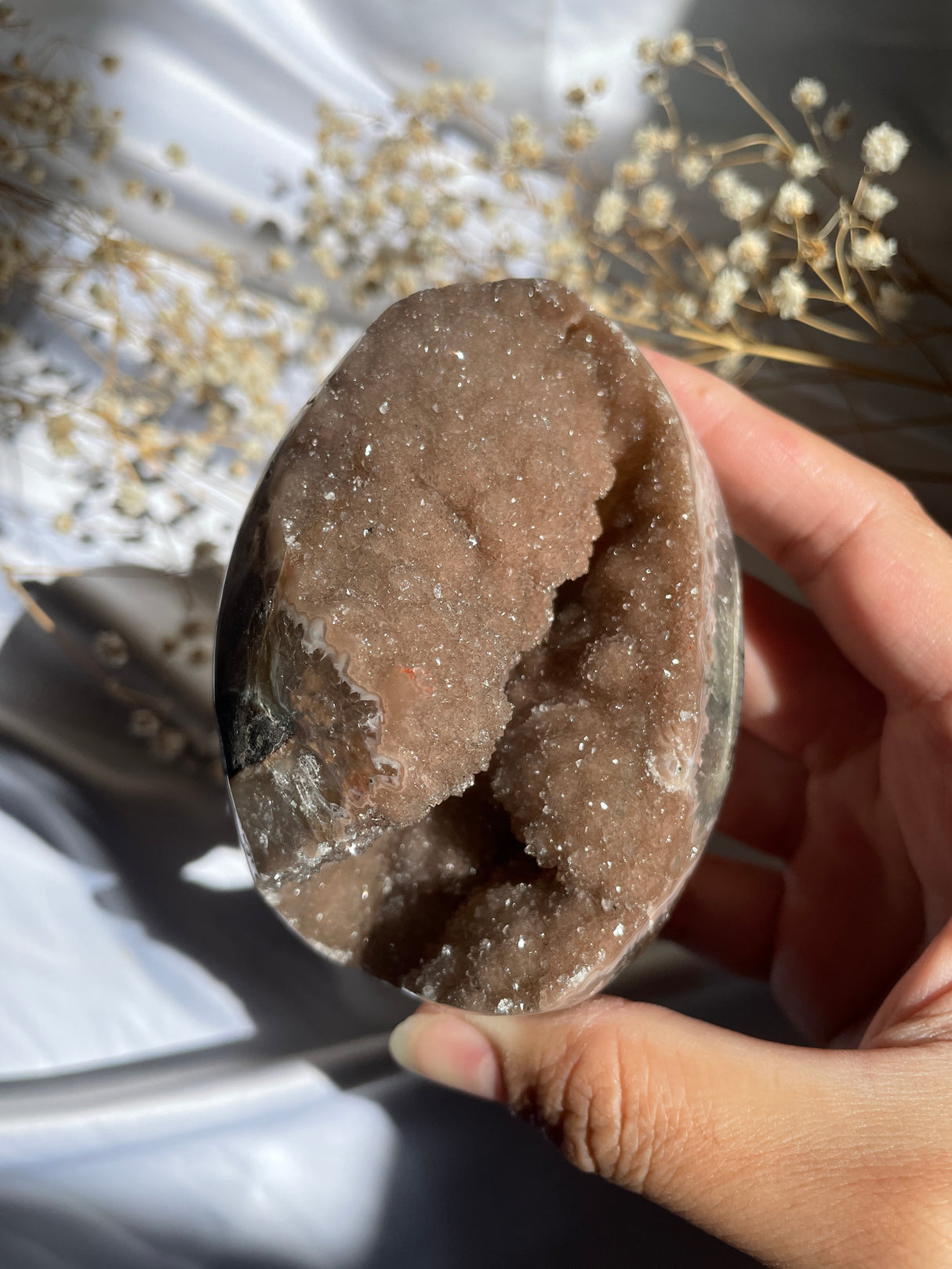 Sugar Druzy Mocha Rainbow Uruguayan Amethyst Cut Base