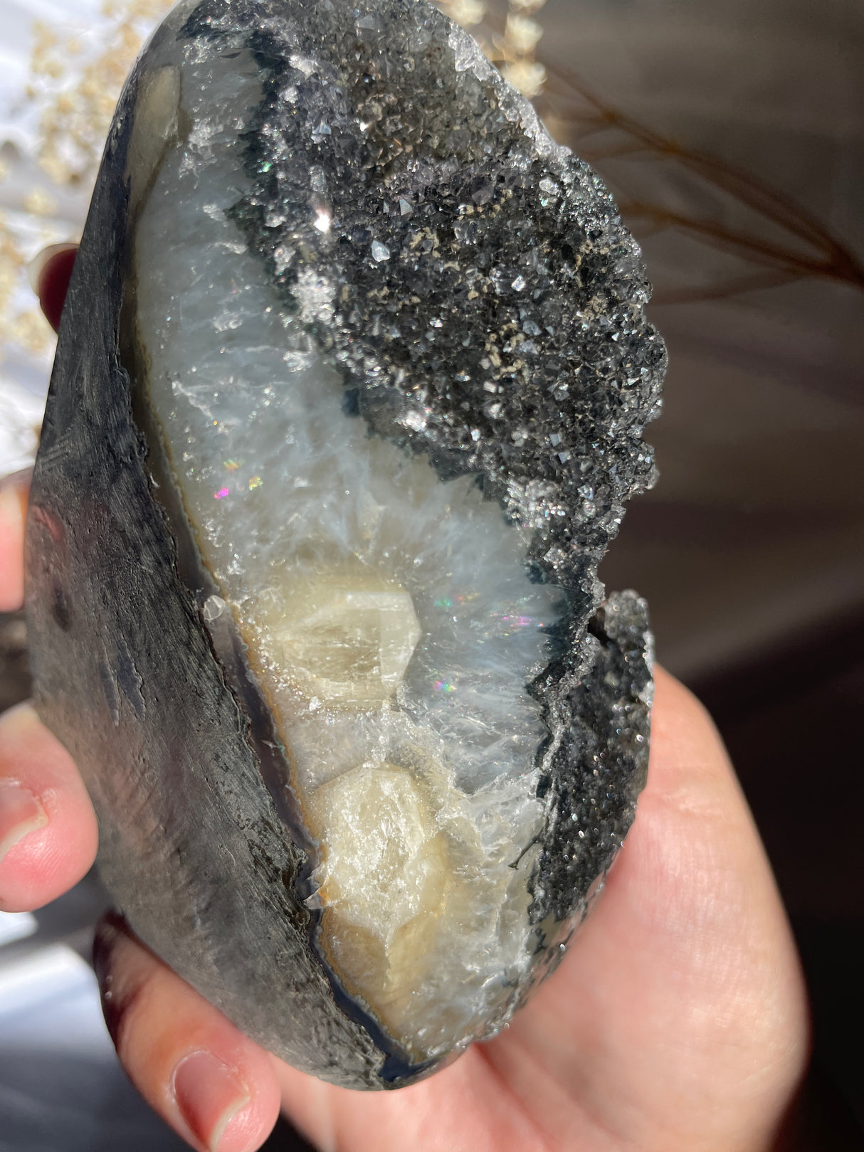 Black Rainbow Uruguayan Amethyst Cut Base