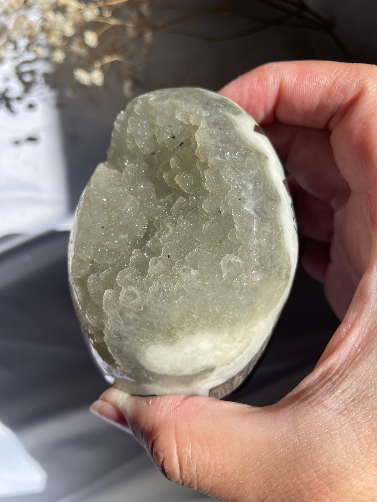 Green Sugar Druzy Rainbow Uruguayan Amethyst Cut Base