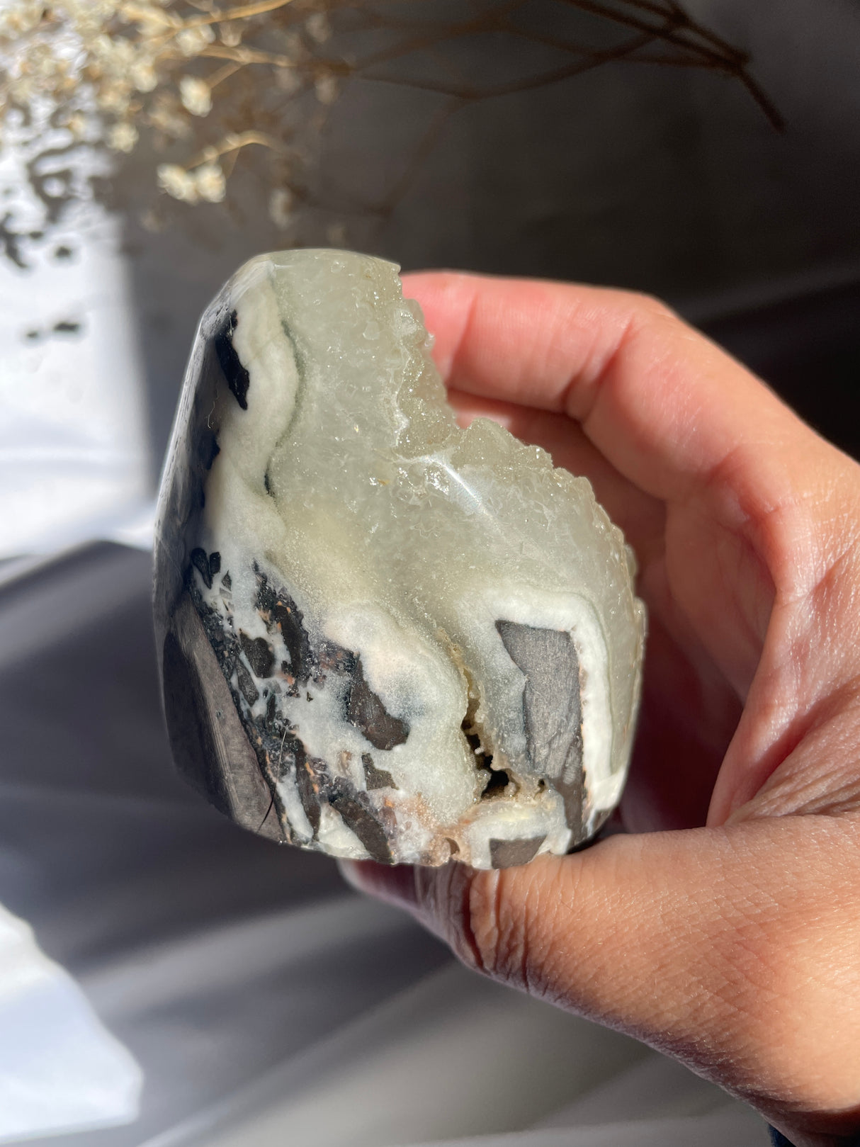 Green Sugar Druzy Rainbow Uruguayan Amethyst Cut Base