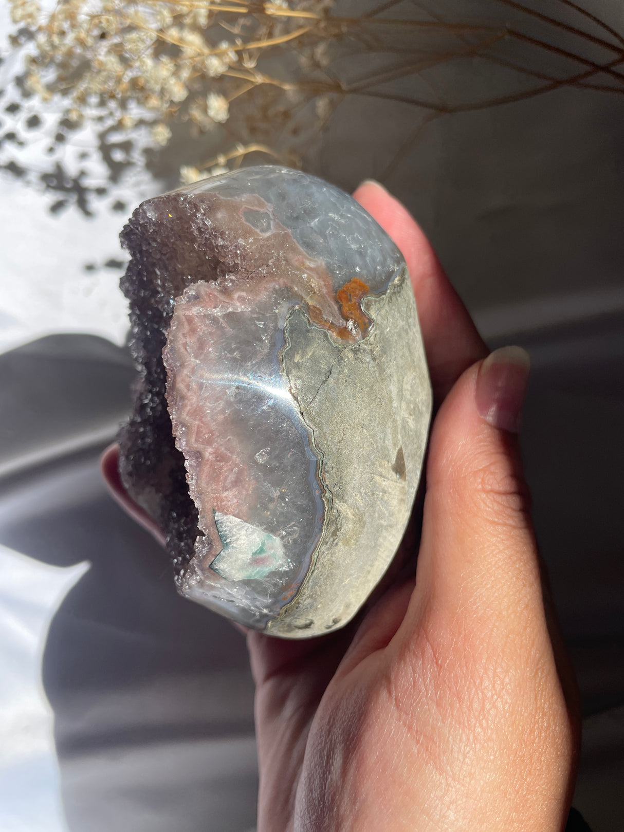 Sugar Druzy Rainbow Uruguayan Amethyst Cut Base