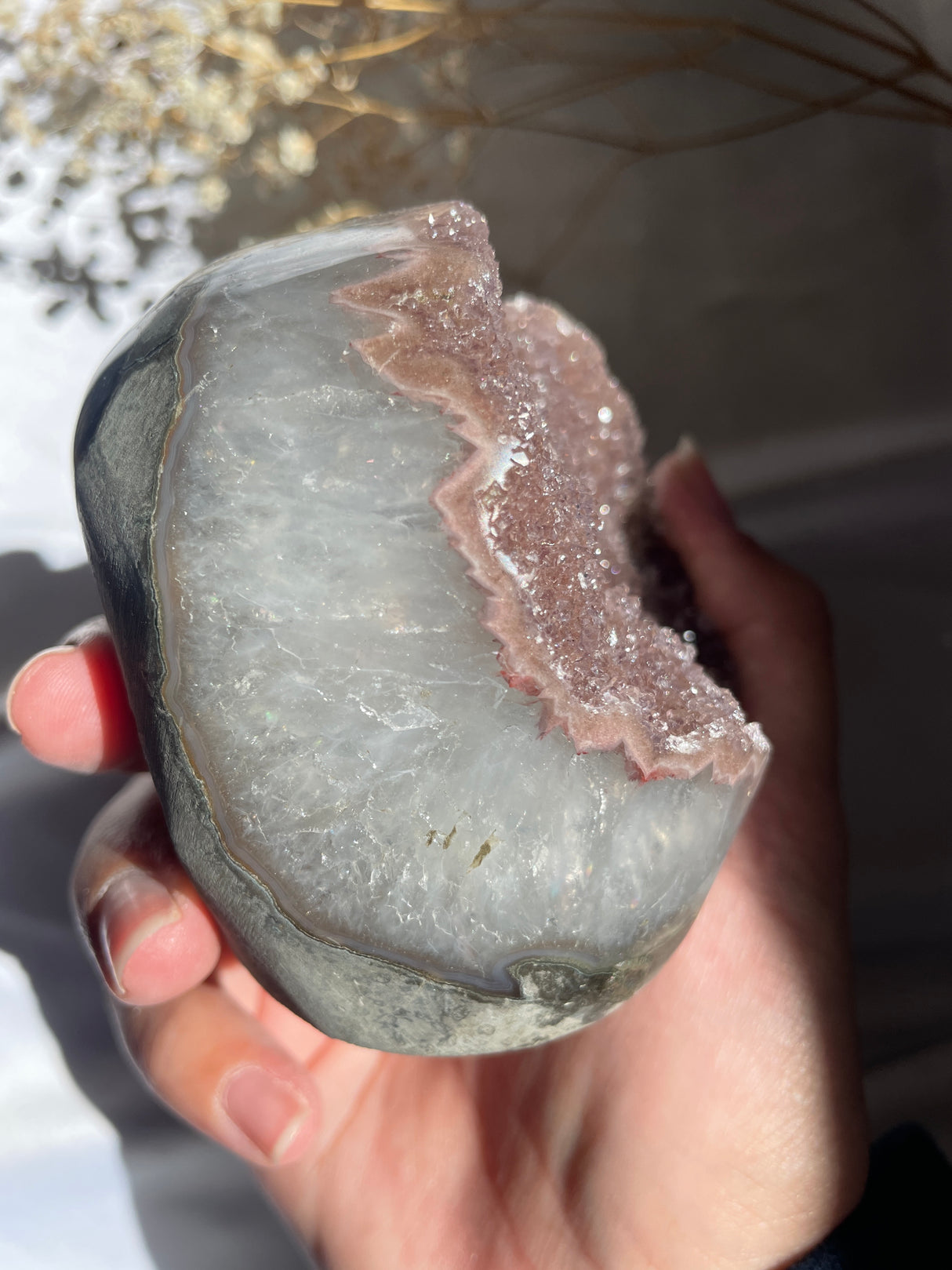 Sugar Druzy Rainbow Uruguayan Amethyst Cut Base