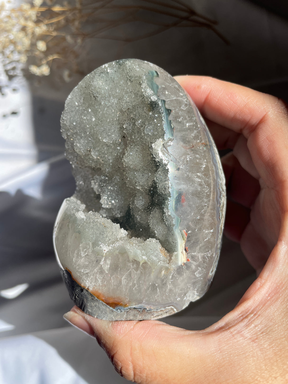 Green Sugar Druzy Rainbow Uruguayan Amethyst Cut Base