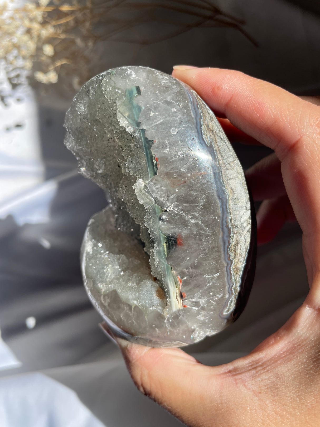 Green Sugar Druzy Rainbow Uruguayan Amethyst Cut Base