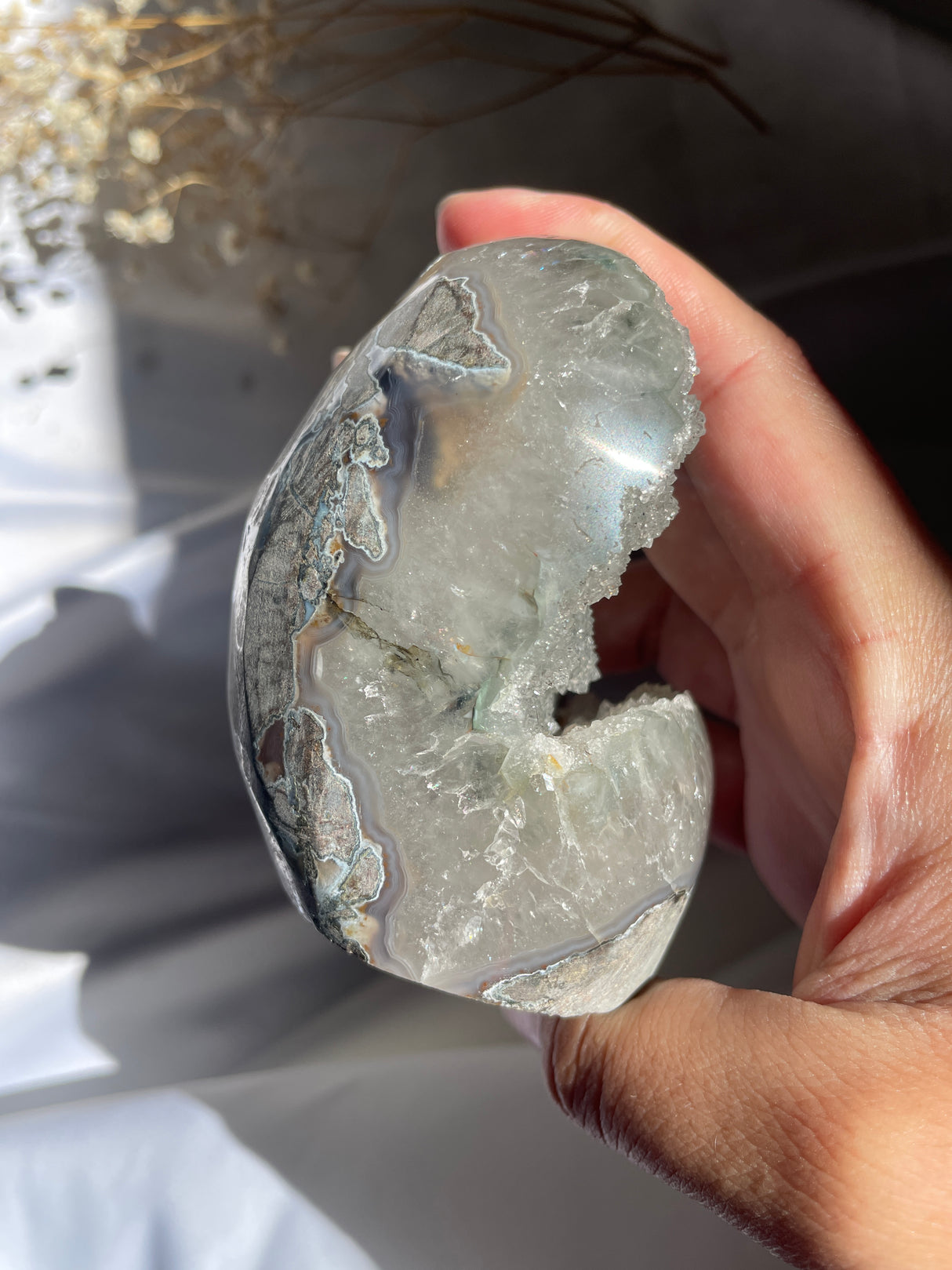 Green Sugar Druzy Rainbow Uruguayan Amethyst Cut Base