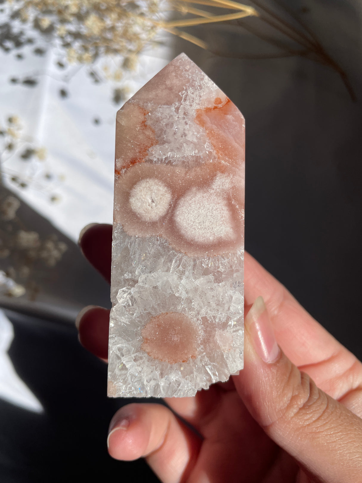 Flower Agate x Pink Amethyst Tower