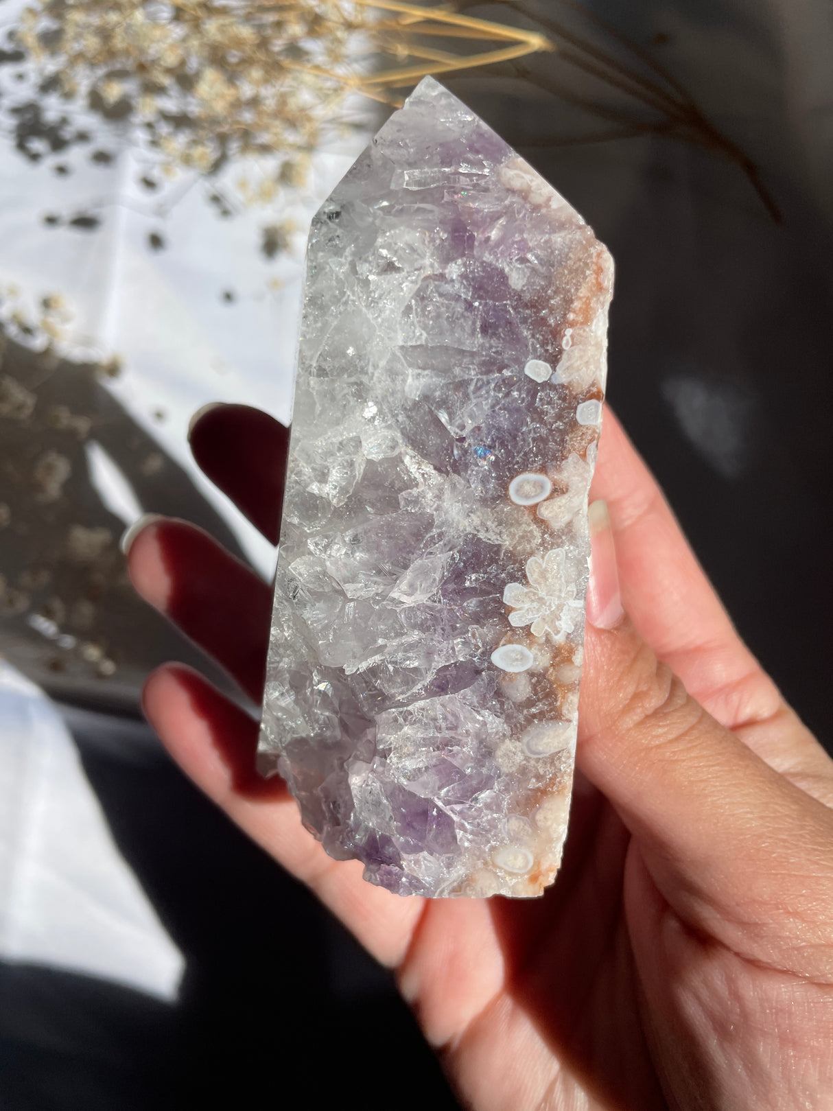 Flower Agate x Amethyst Tower