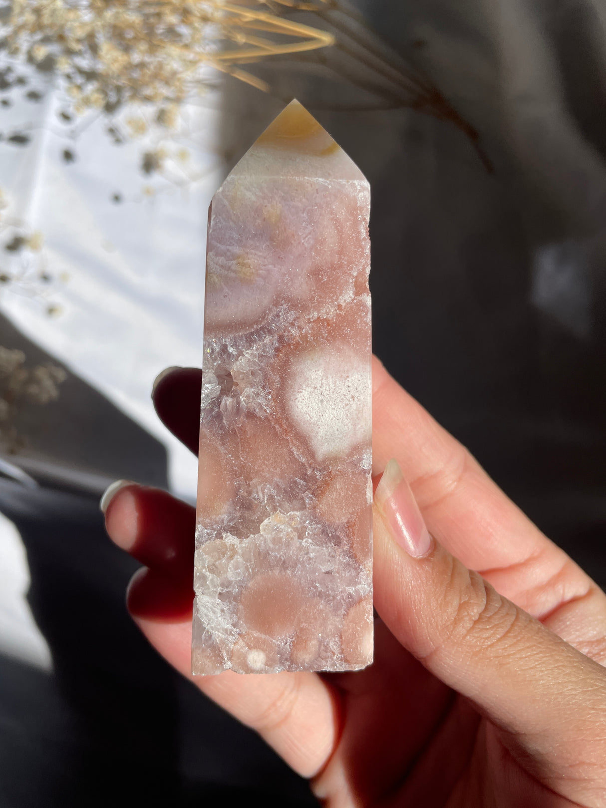 Flower Agate x Pink Amethyst Tower