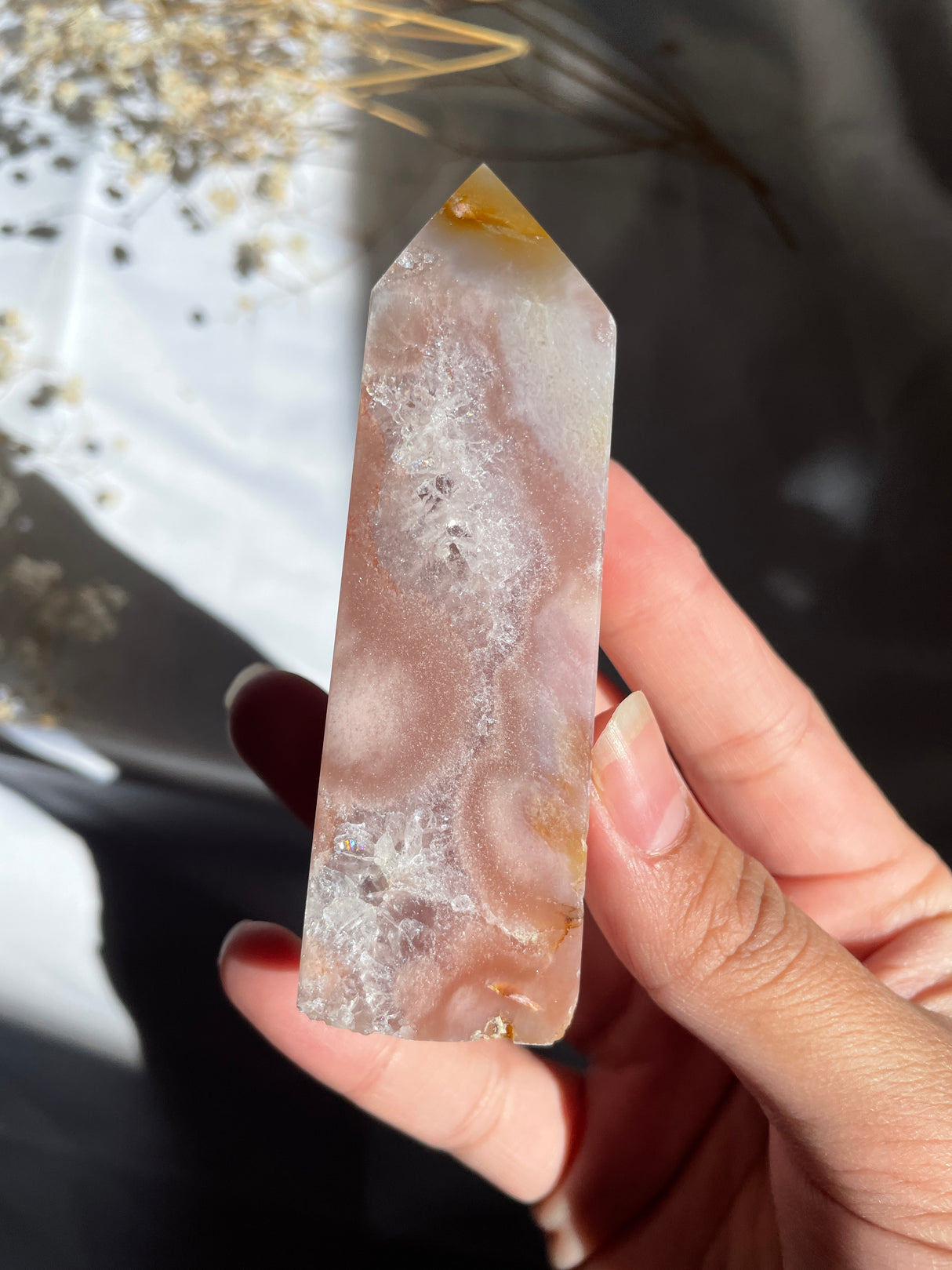 Flower Agate x Pink Amethyst Tower